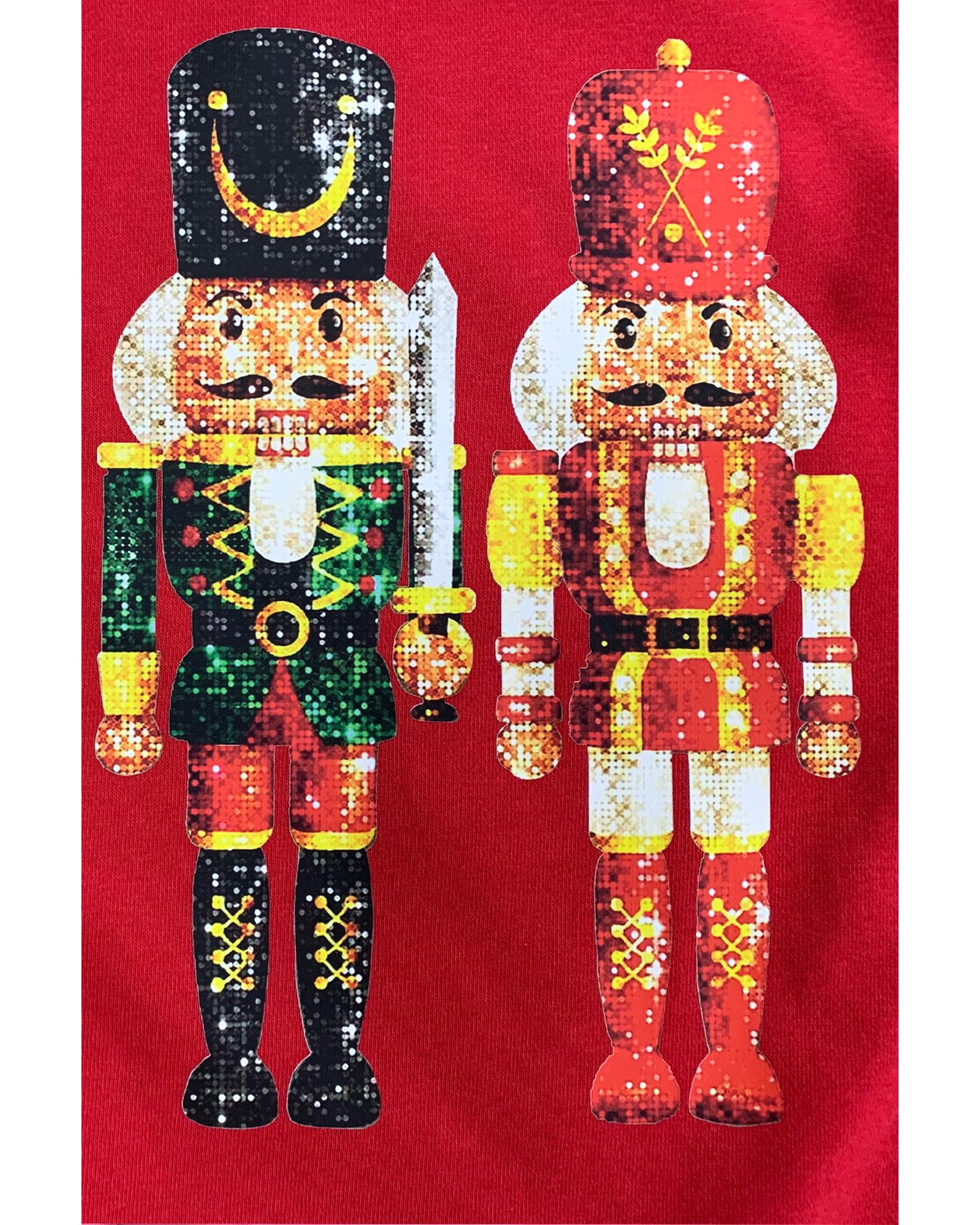 Red Christmas Metallic Nutcracker Graphic Crew Neck Sweatshirt - S