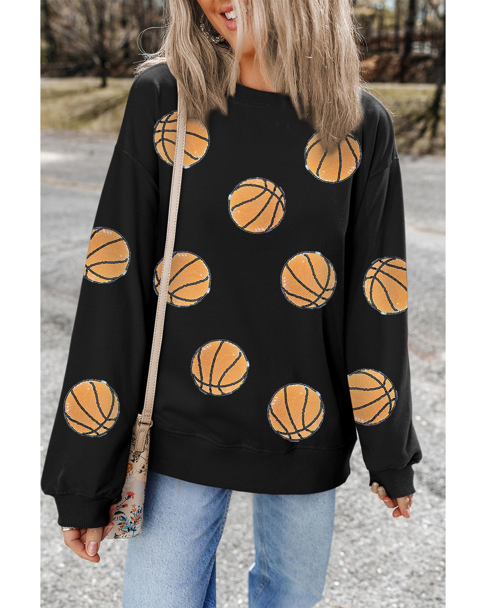Black Sequin Ball Patched Crewneck Game Day Sweatshirt - 2XL