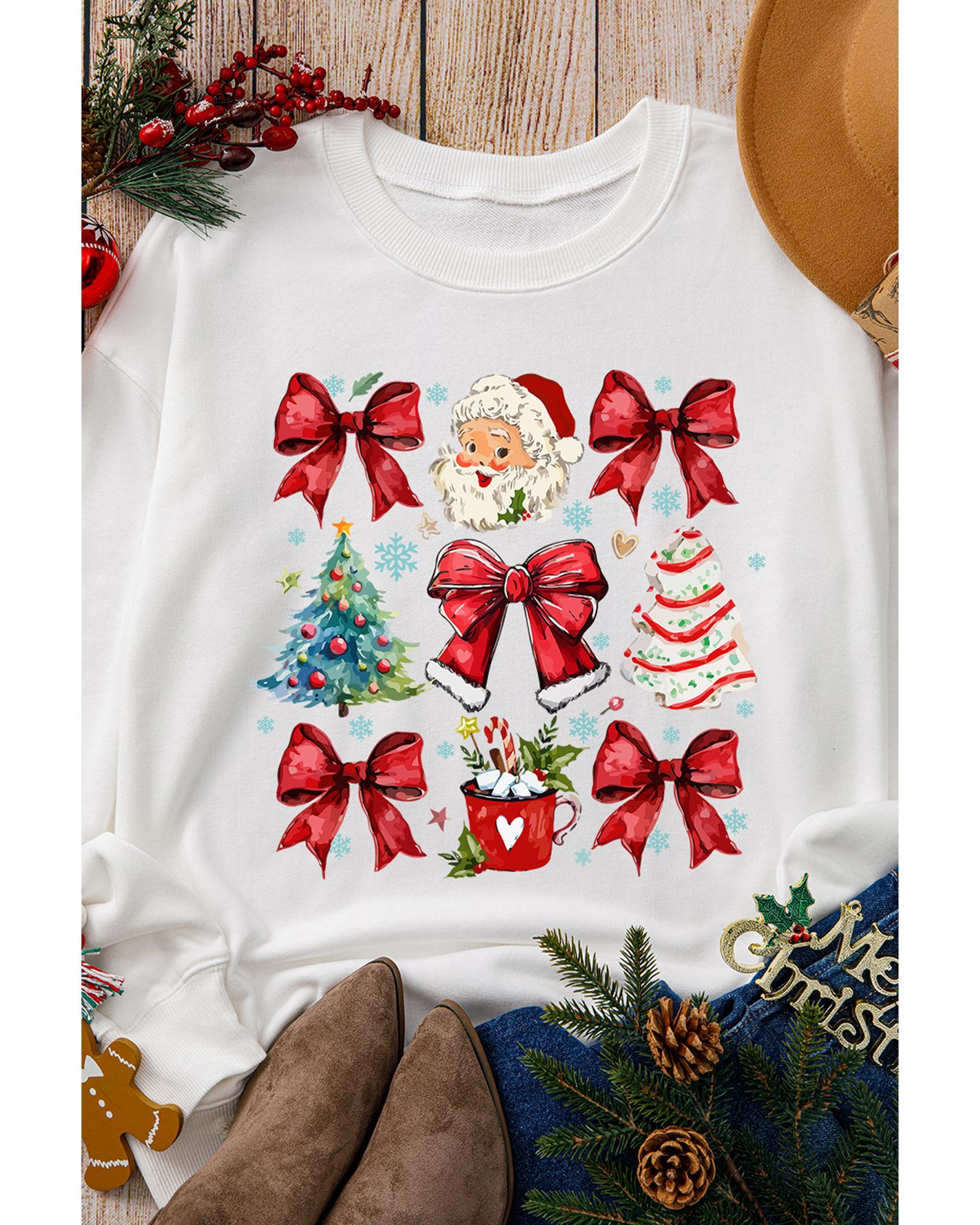Beige Christmas Tree Bowknot Santa Clause Graphic Holiday Sweatshirt - XL