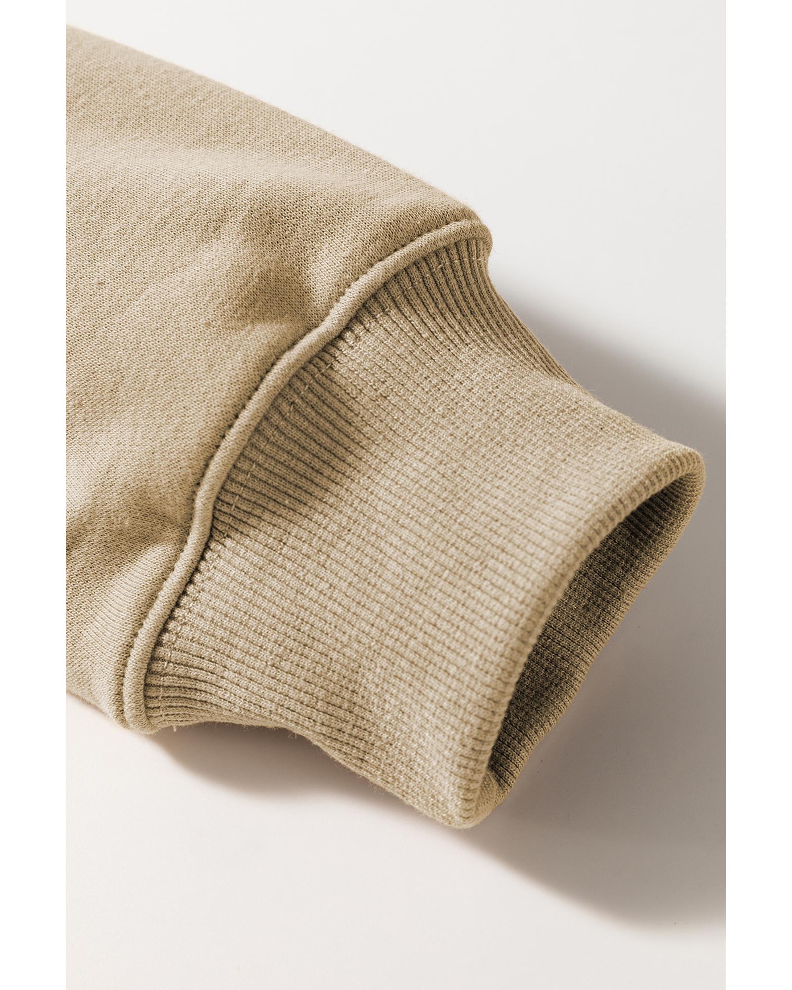 Khaki Christmas Pattern Graphic Crew Neck Sweatshirt - M