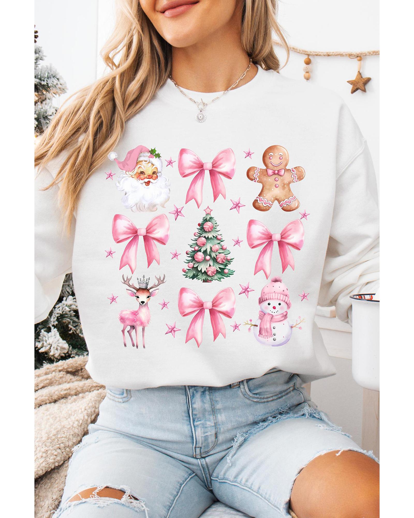 Beige Christmas Theme Pattern Pullover Sweatshirt - L