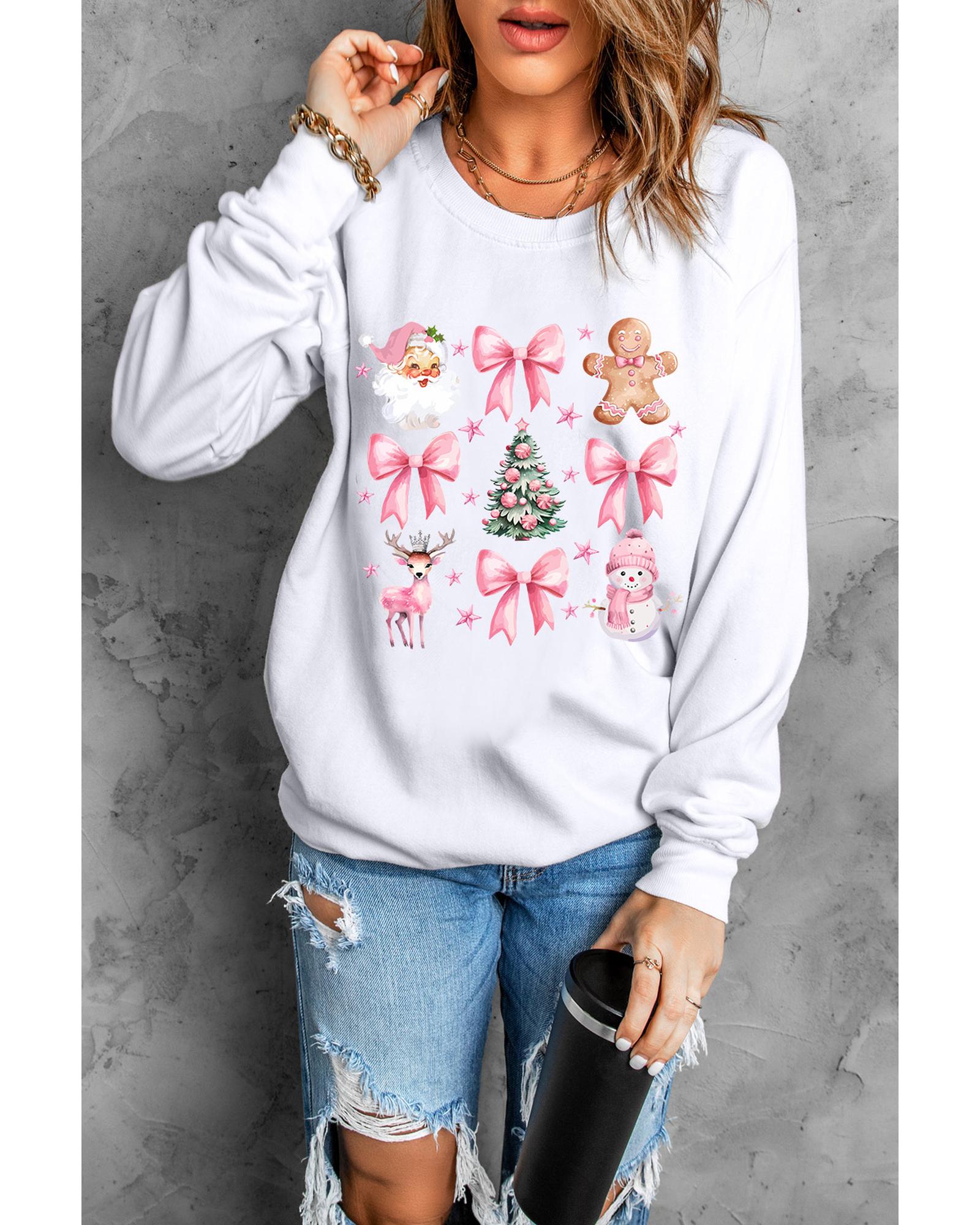 Beige Christmas Theme Pattern Pullover Sweatshirt - L