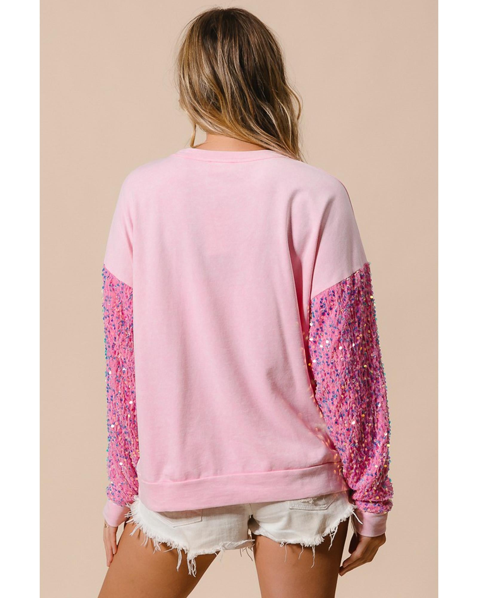 Pink Sequined Santa Claus Long Sleeve Christmas Sweatshirt - S
