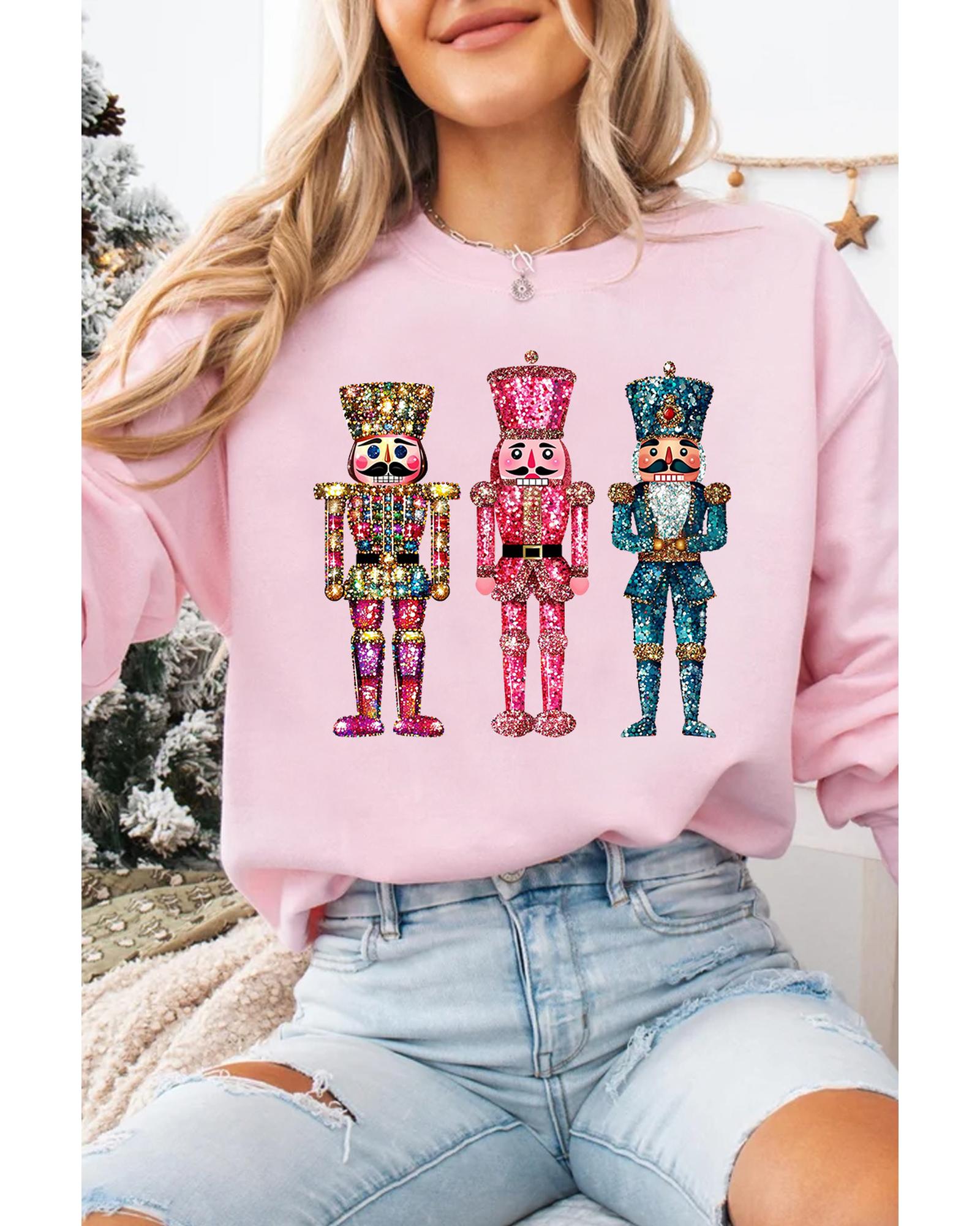 Pink Shimmer Nutcracker Graphic Christmas Pullover Sweatshirt - L
