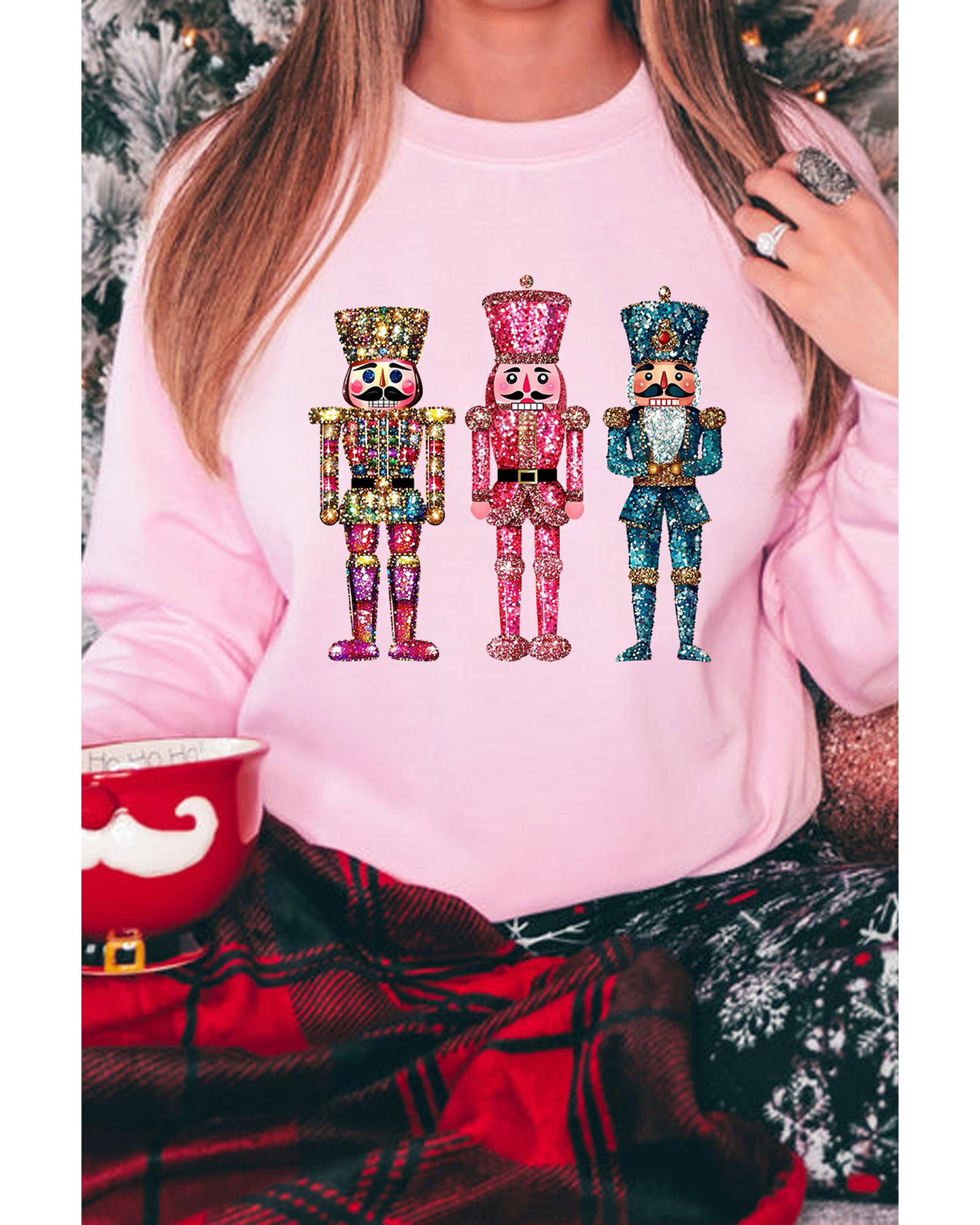 Pink Shimmer Nutcracker Graphic Christmas Pullover Sweatshirt - XL