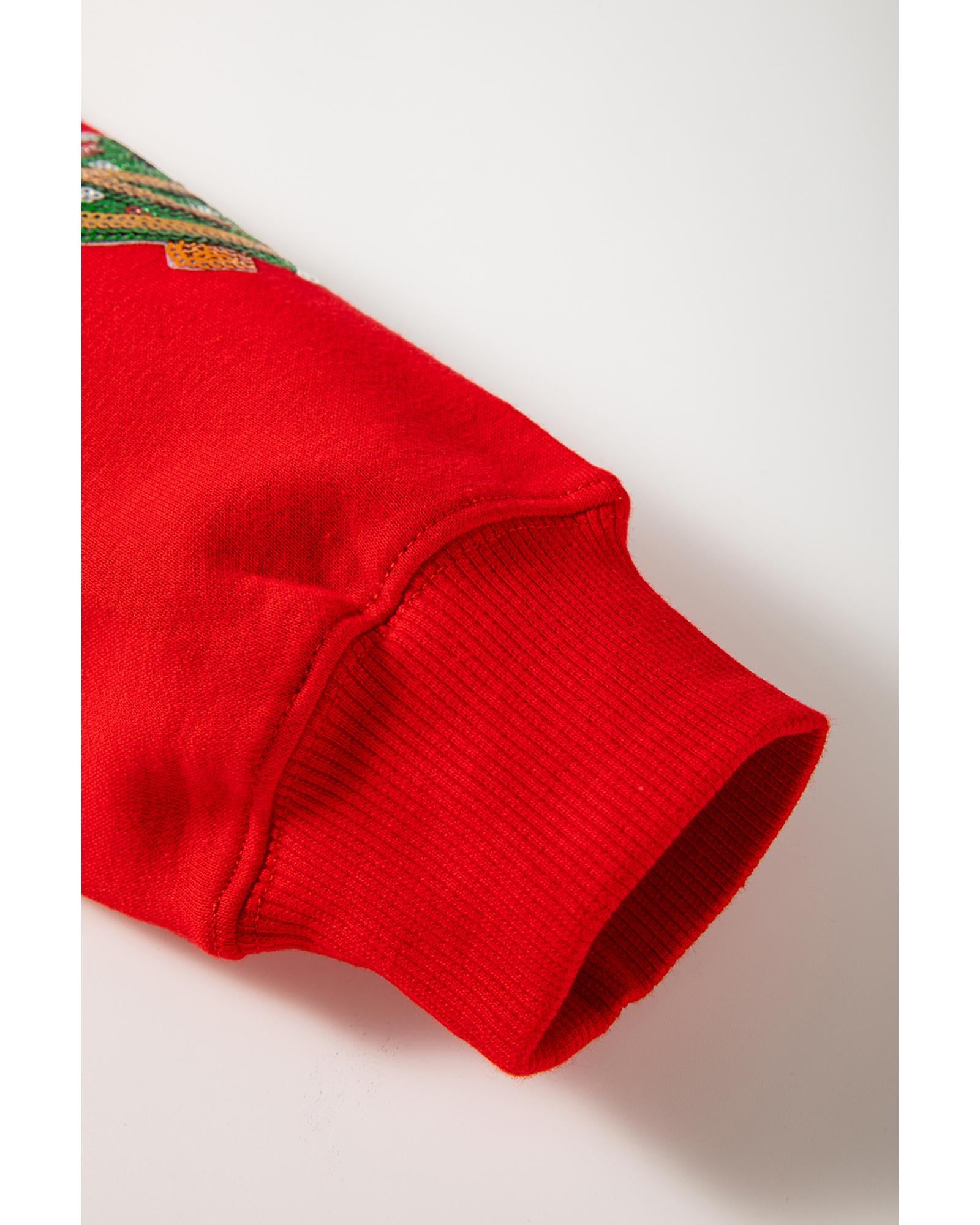 Red Sequin Christmas Tree Graphic Drop Shoulder Sweatshirt - M