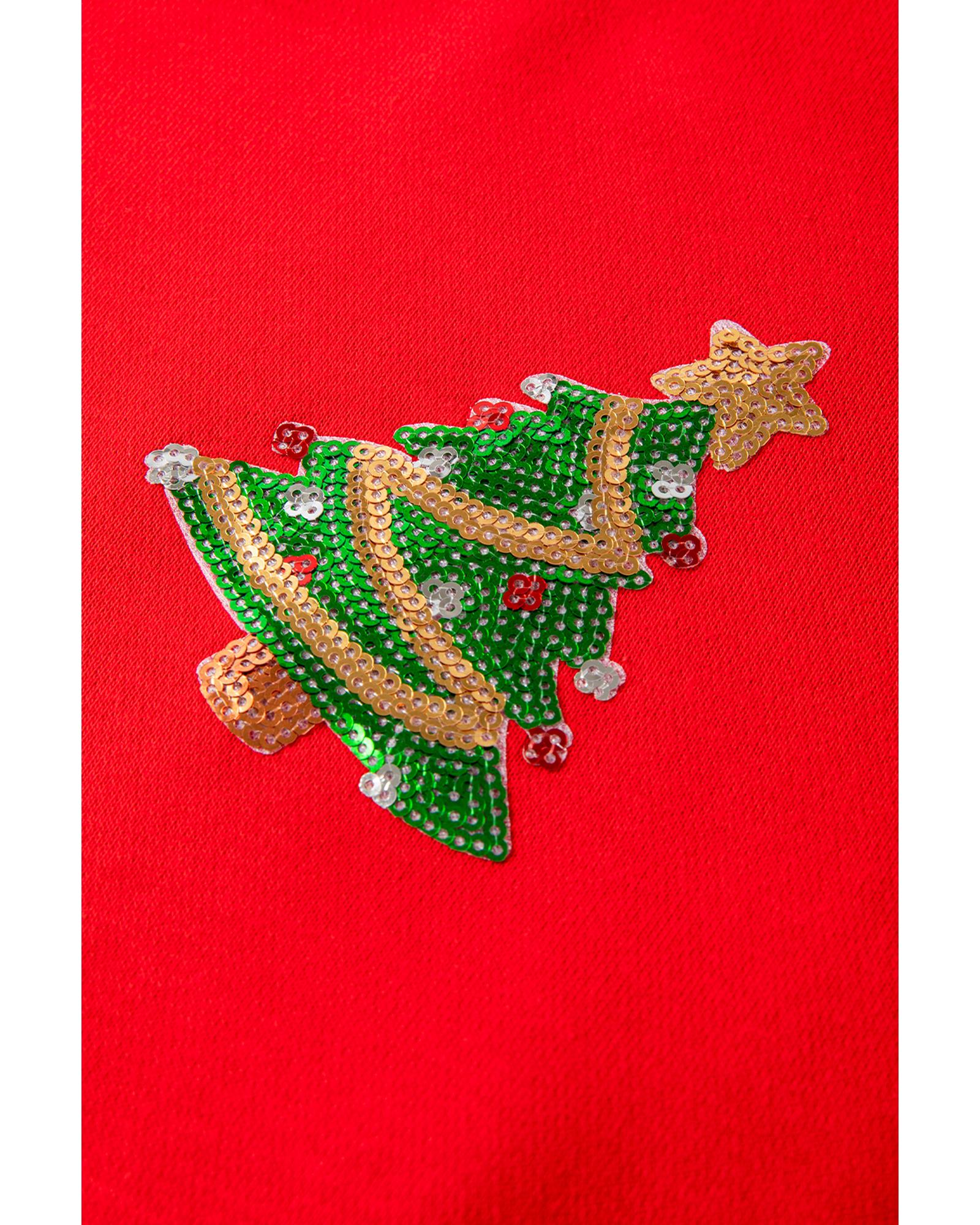 Red Sequin Christmas Tree Graphic Drop Shoulder Sweatshirt - M