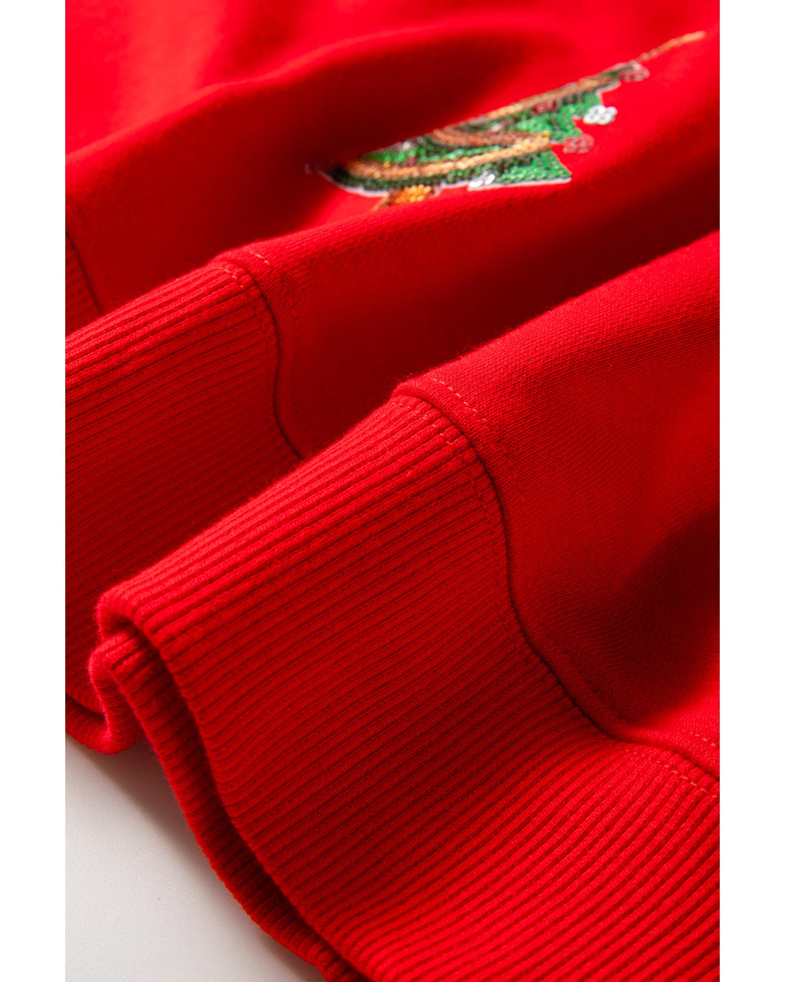Red Sequin Christmas Tree Graphic Drop Shoulder Sweatshirt - M