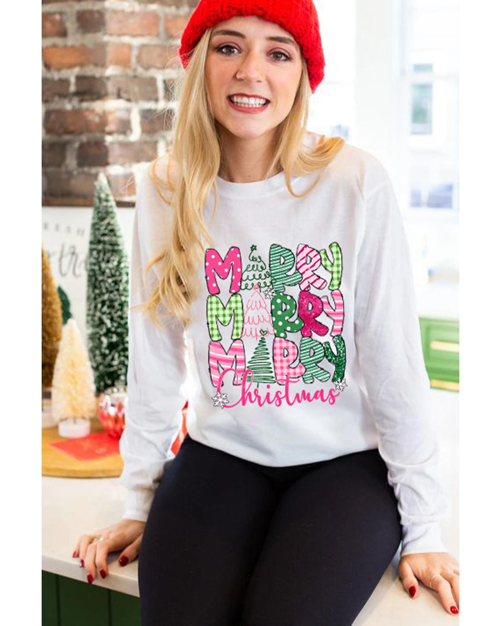 Beige MERRY Christmas Printed Drop Shoulder Pullover Sweatshirt - 2XL