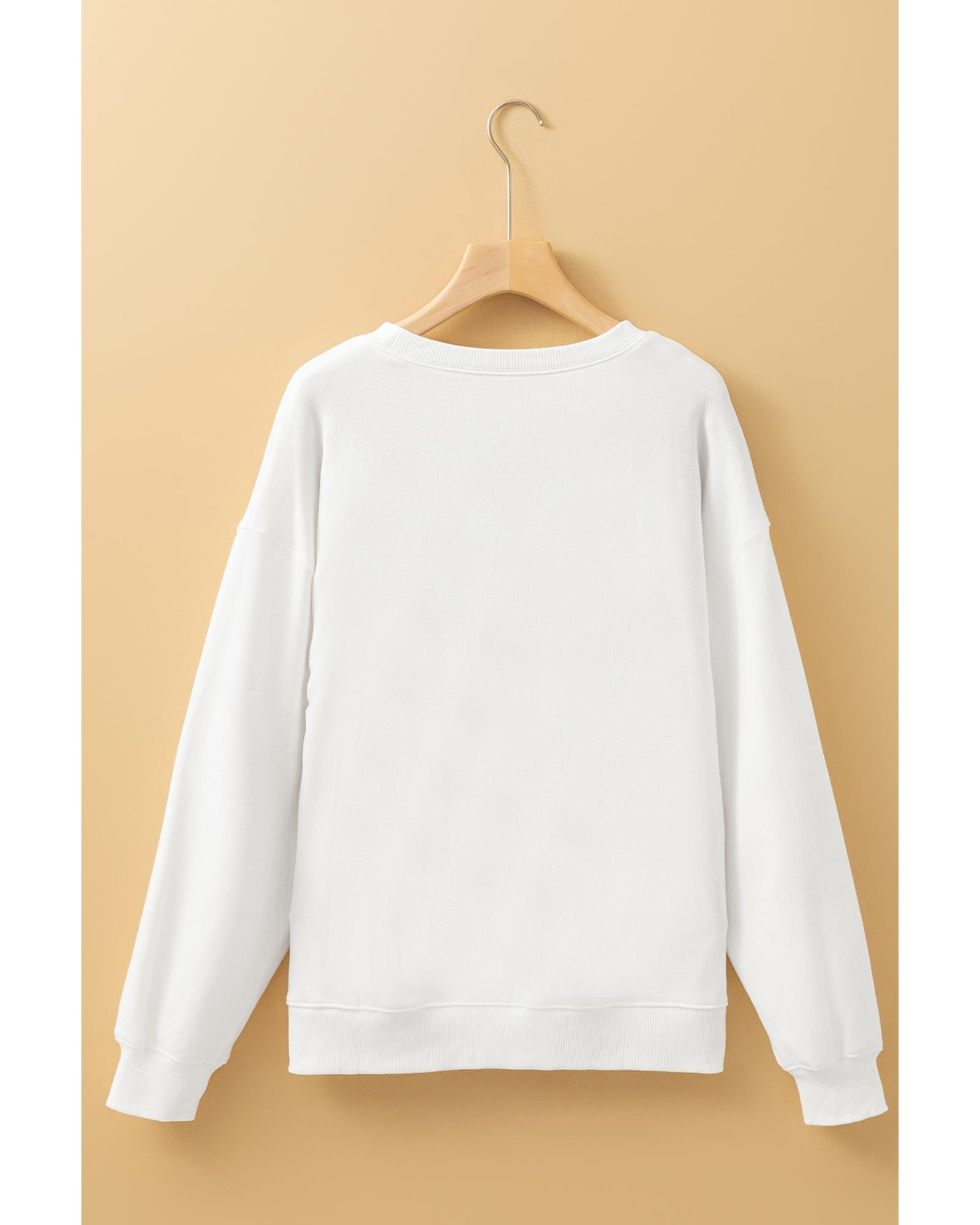 Beige MERRY Christmas Printed Drop Shoulder Pullover Sweatshirt - M