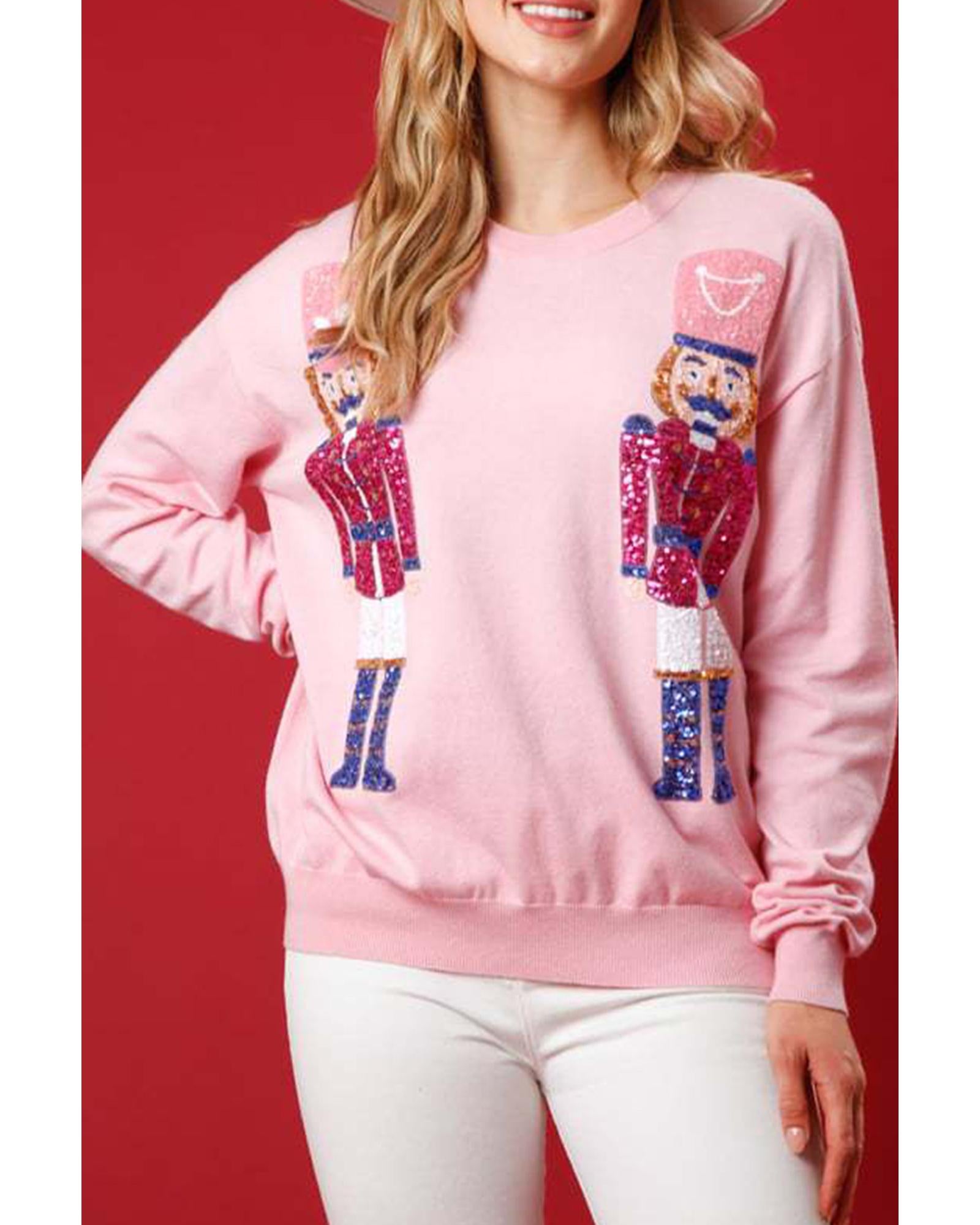 Pink Nutcracker Christmas Crew Neck Sweatshirt - M