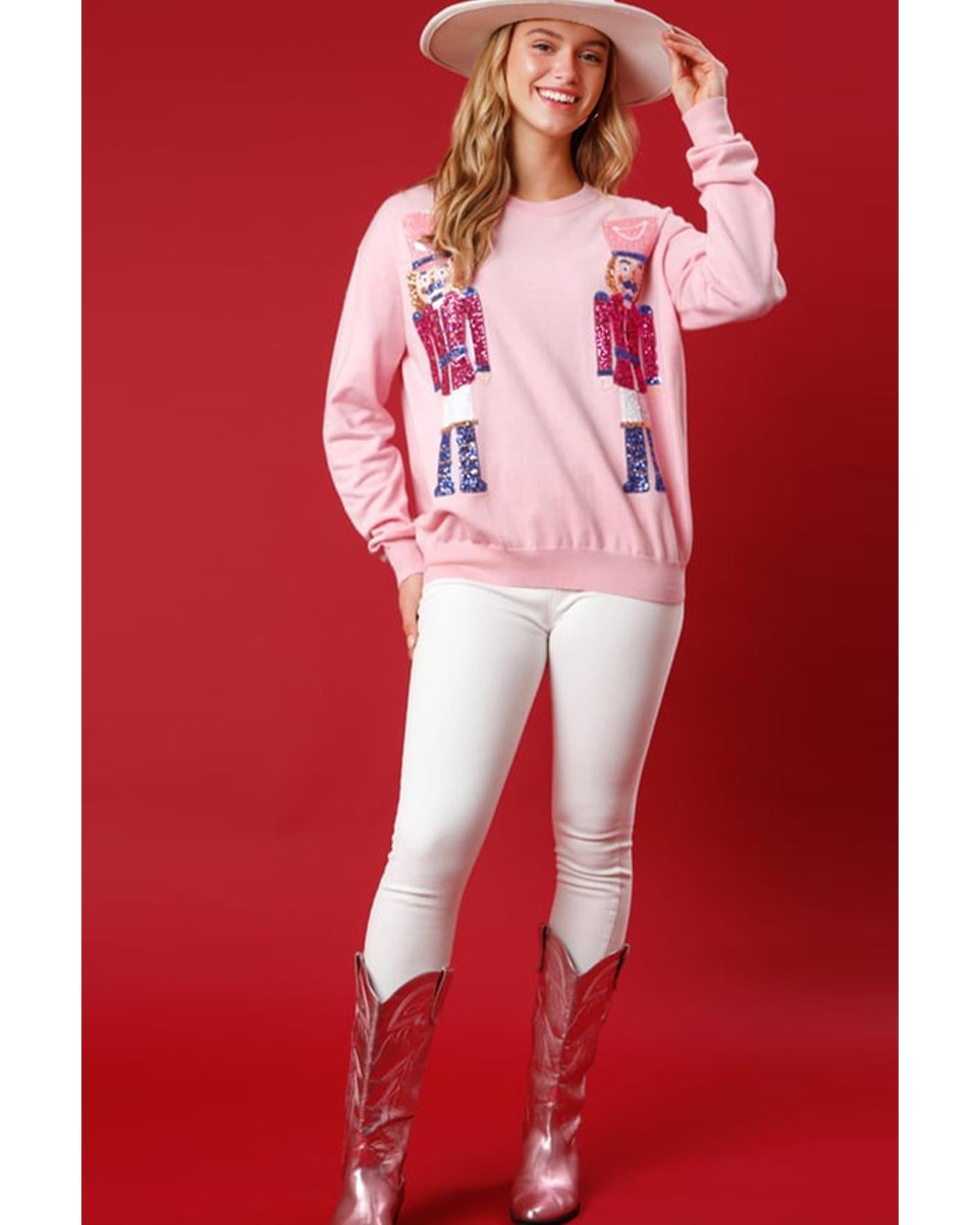 Pink Nutcracker Christmas Crew Neck Sweatshirt - M