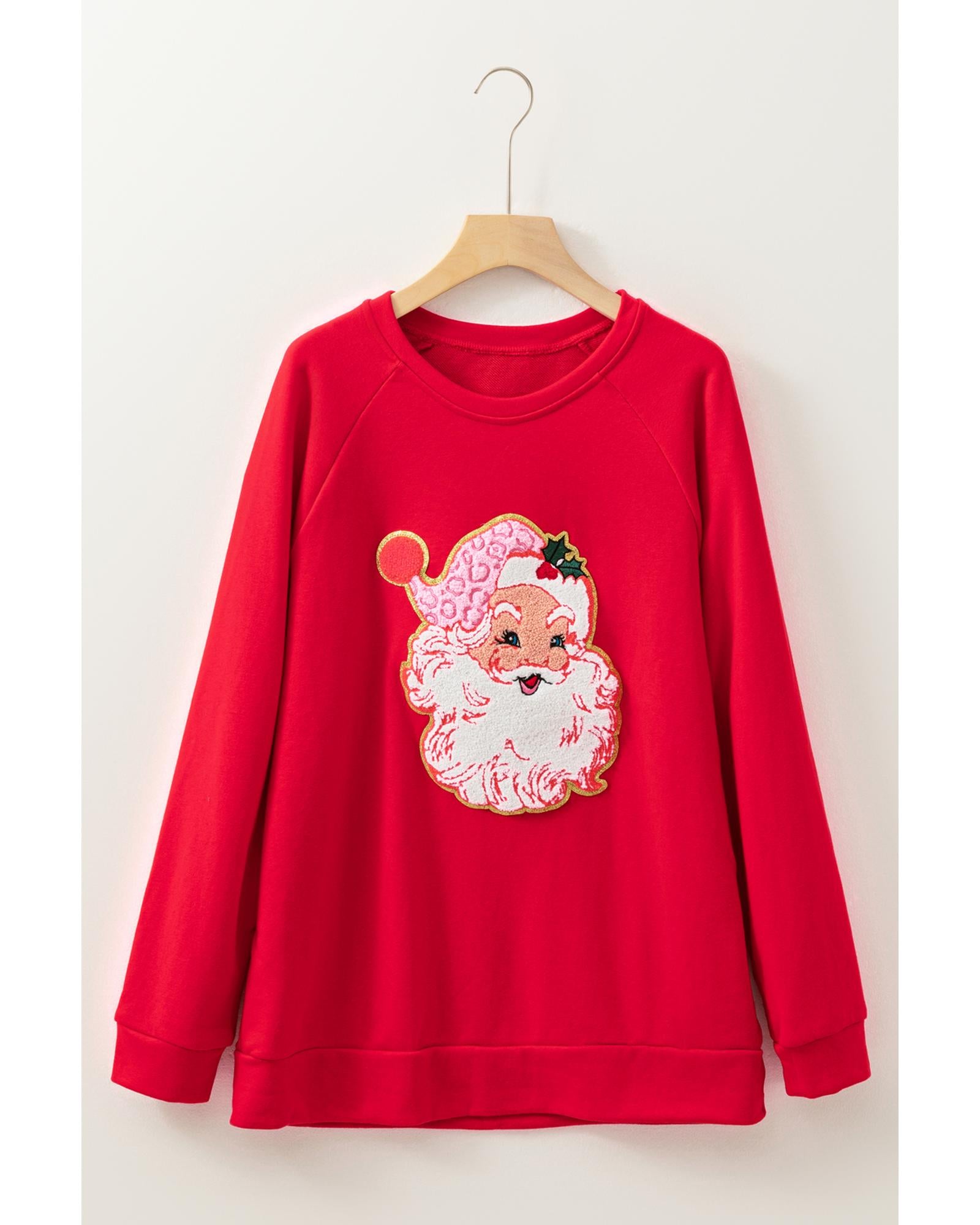 Red Santa Claus Graphic Crewneck Raglan Sleeve Christmas Sweatshirt - 2XL