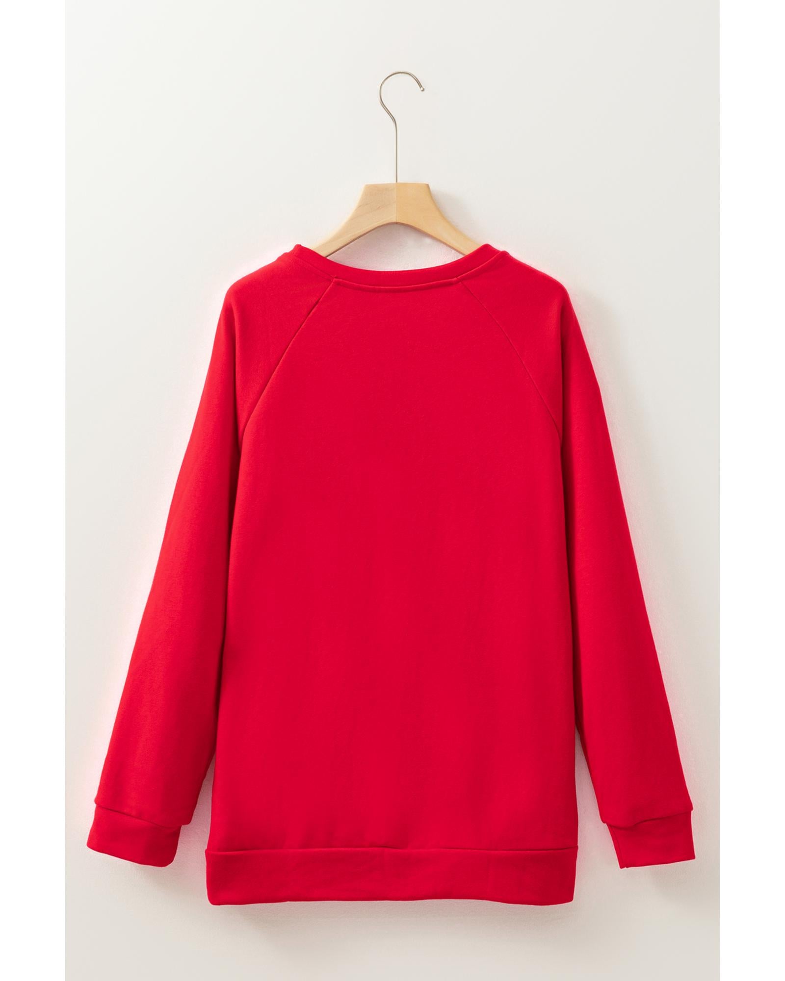 Red Santa Claus Graphic Crewneck Raglan Sleeve Christmas Sweatshirt - M