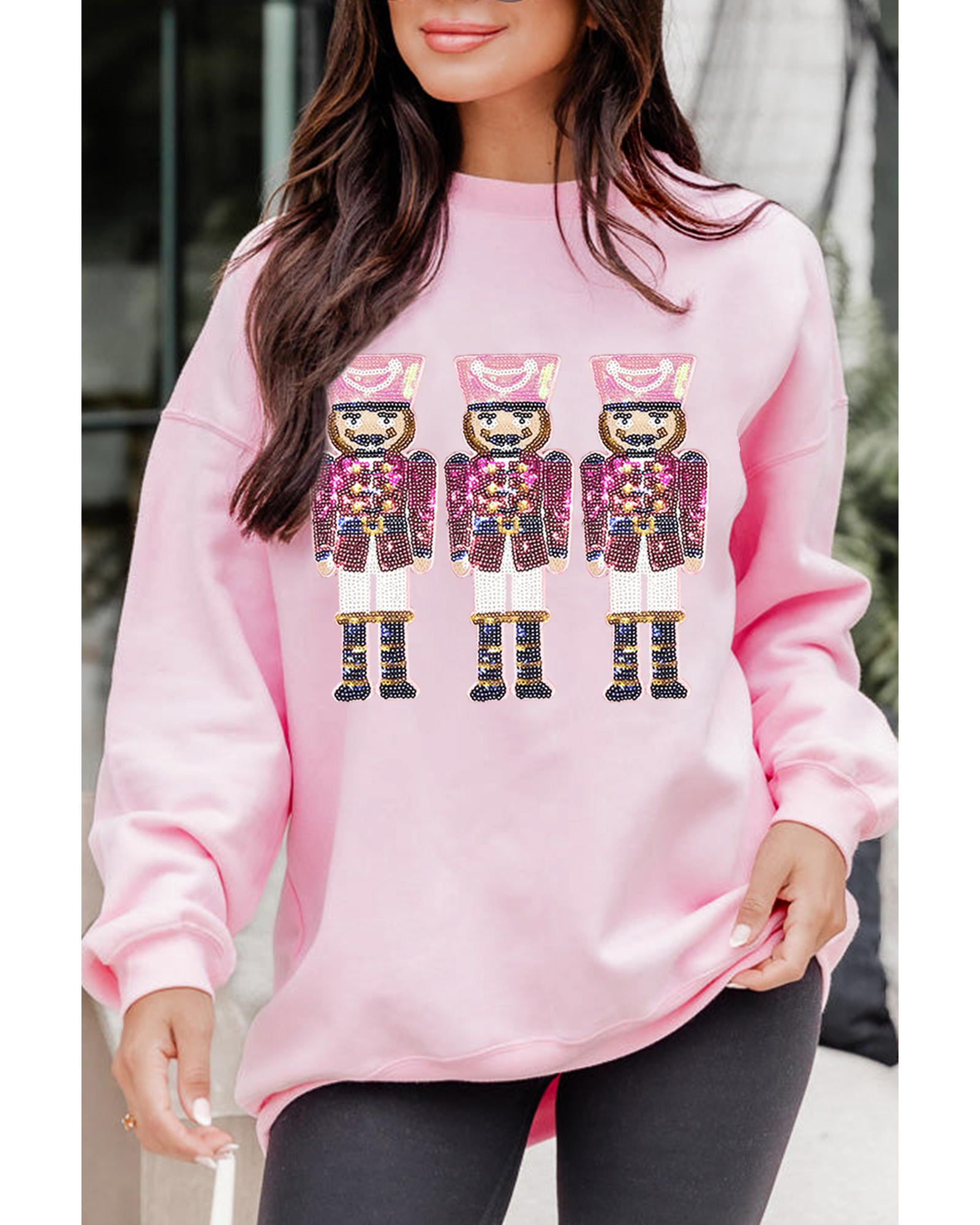 Pink Christmas Nutcracker Graphic Pullover Sweatshirt - 2XL
