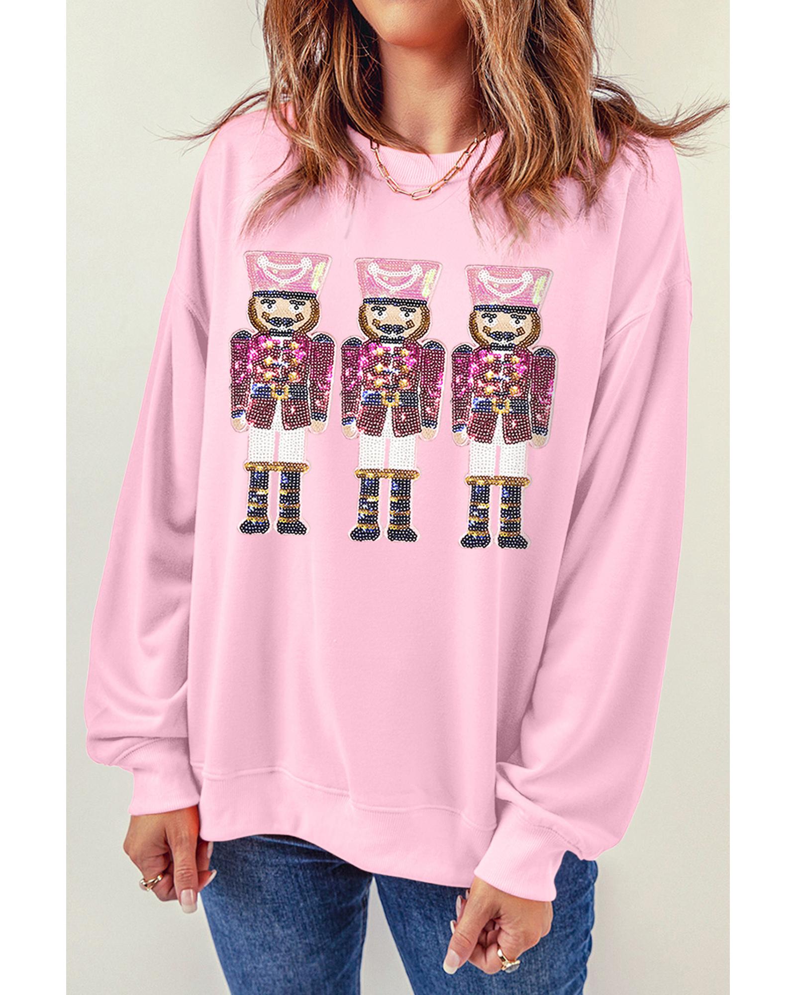 Pink Christmas Nutcracker Graphic Pullover Sweatshirt - M