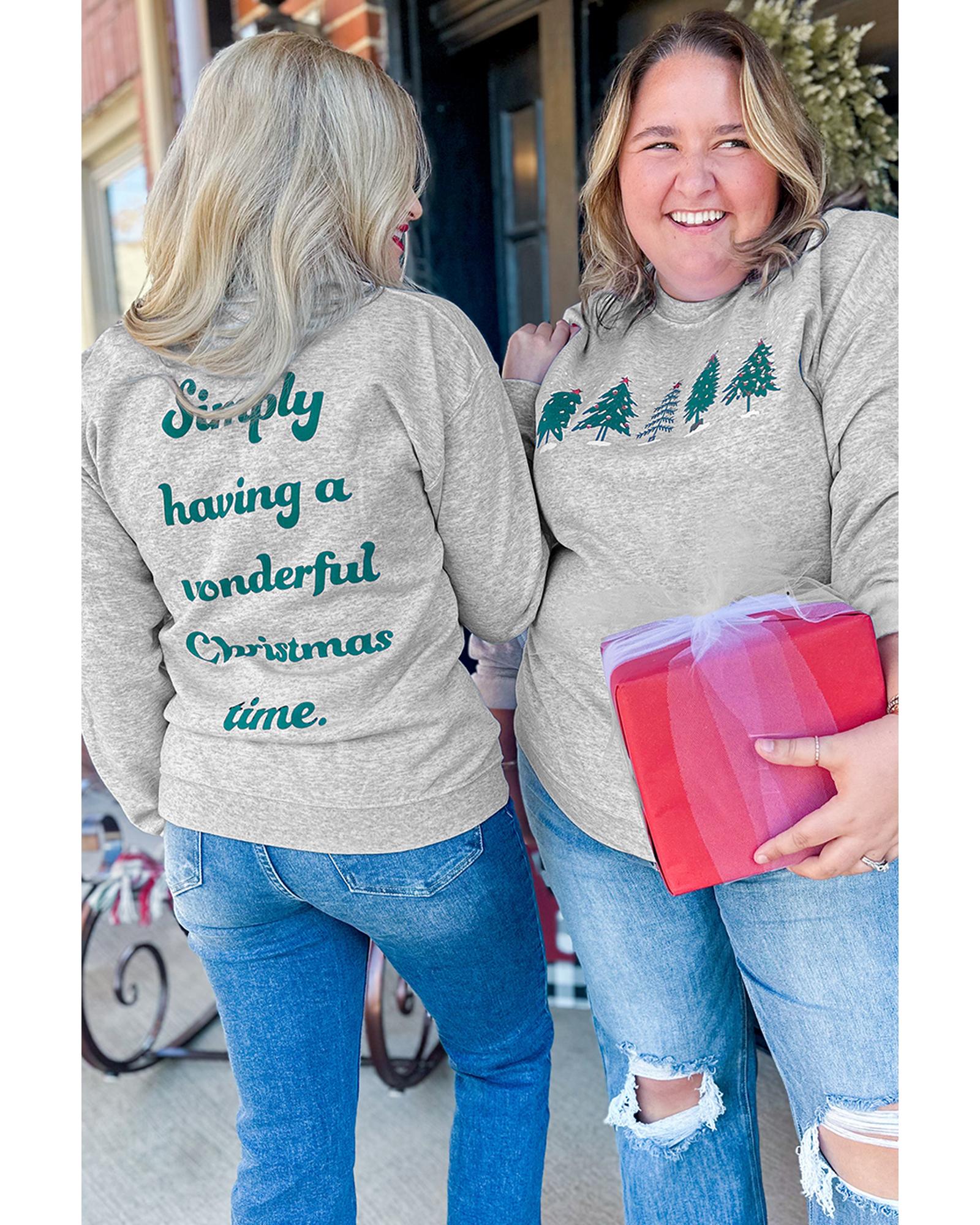 Gray 2-side Printed Christmas Tree Letter Graphic Sweatshirt - S