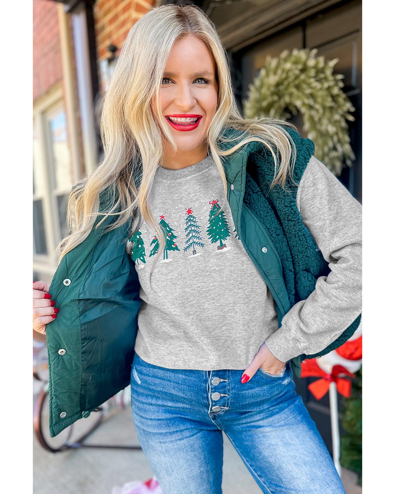 Gray 2-side Printed Christmas Tree Letter Graphic Sweatshirt - S