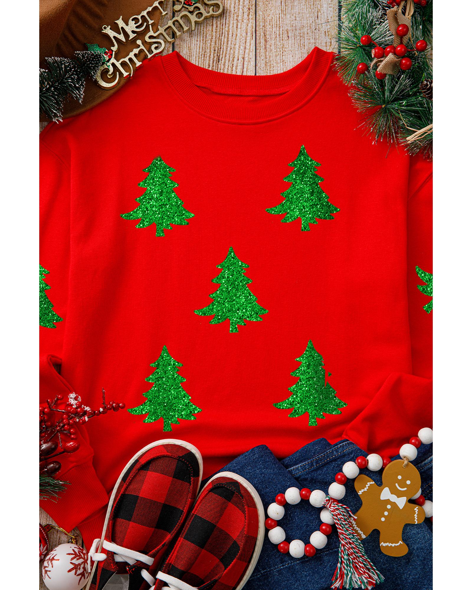 Red Christmas Tree Printed Holiday Fashion Sweatshirt - L