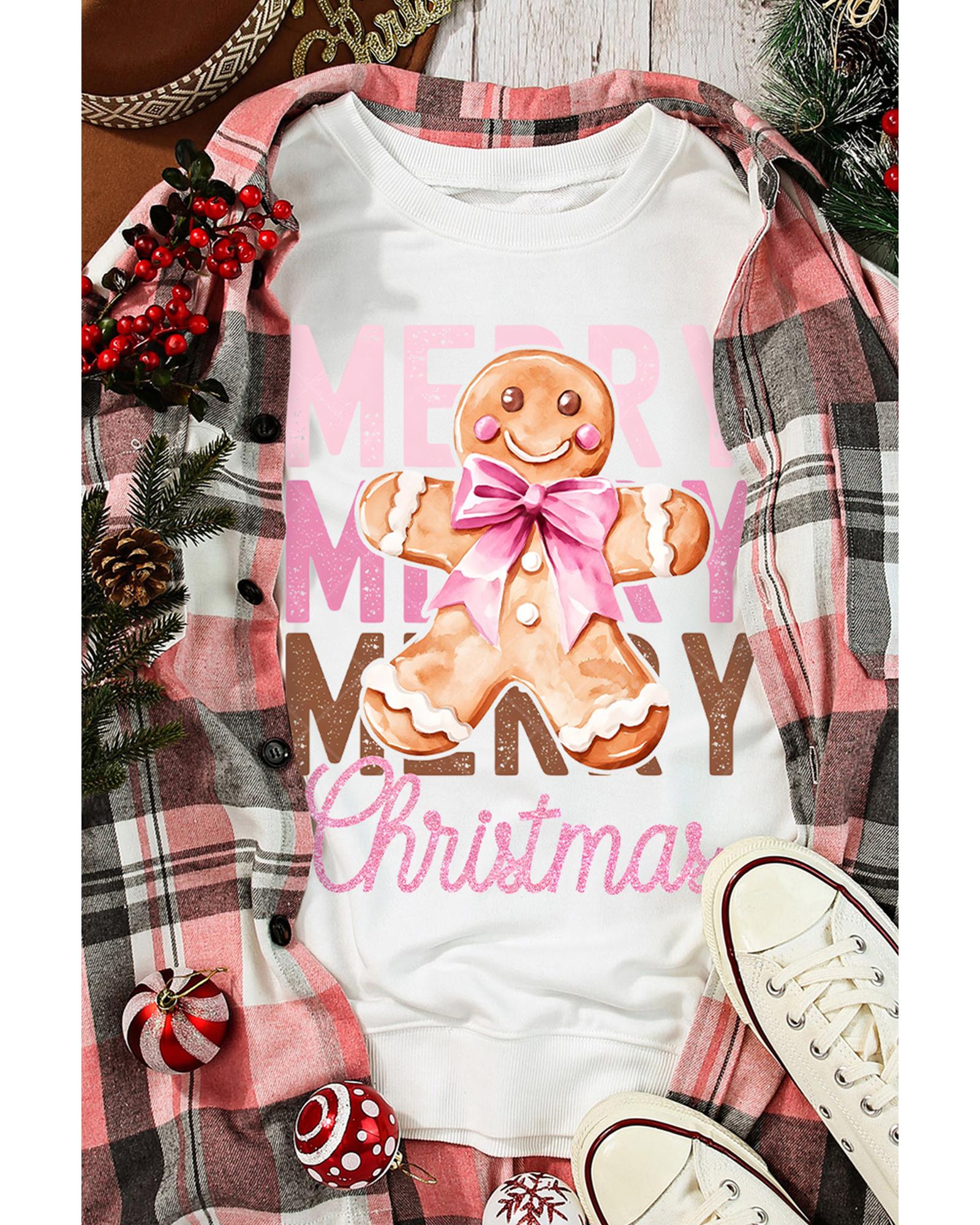Beige Merry Christmas Gingerbread Man Graphic Sweatshirt - 2XL