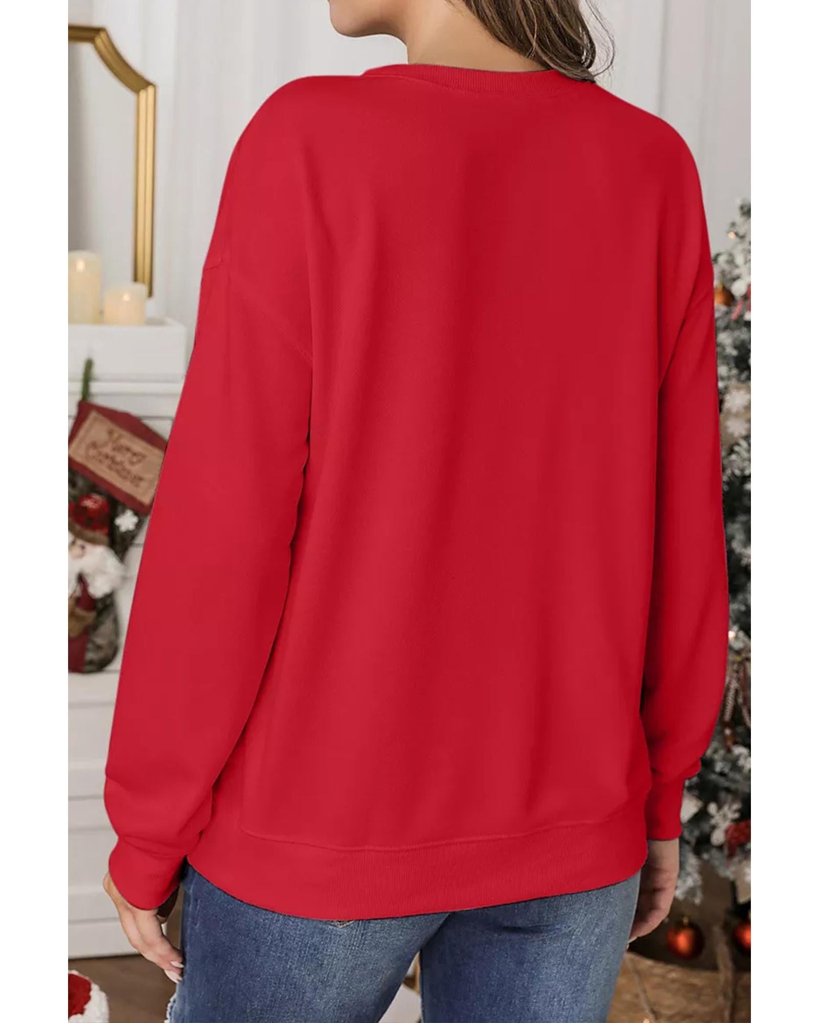 Red Playful Christmas Tree Patched Dropped Shoulder Sweatshirt - S