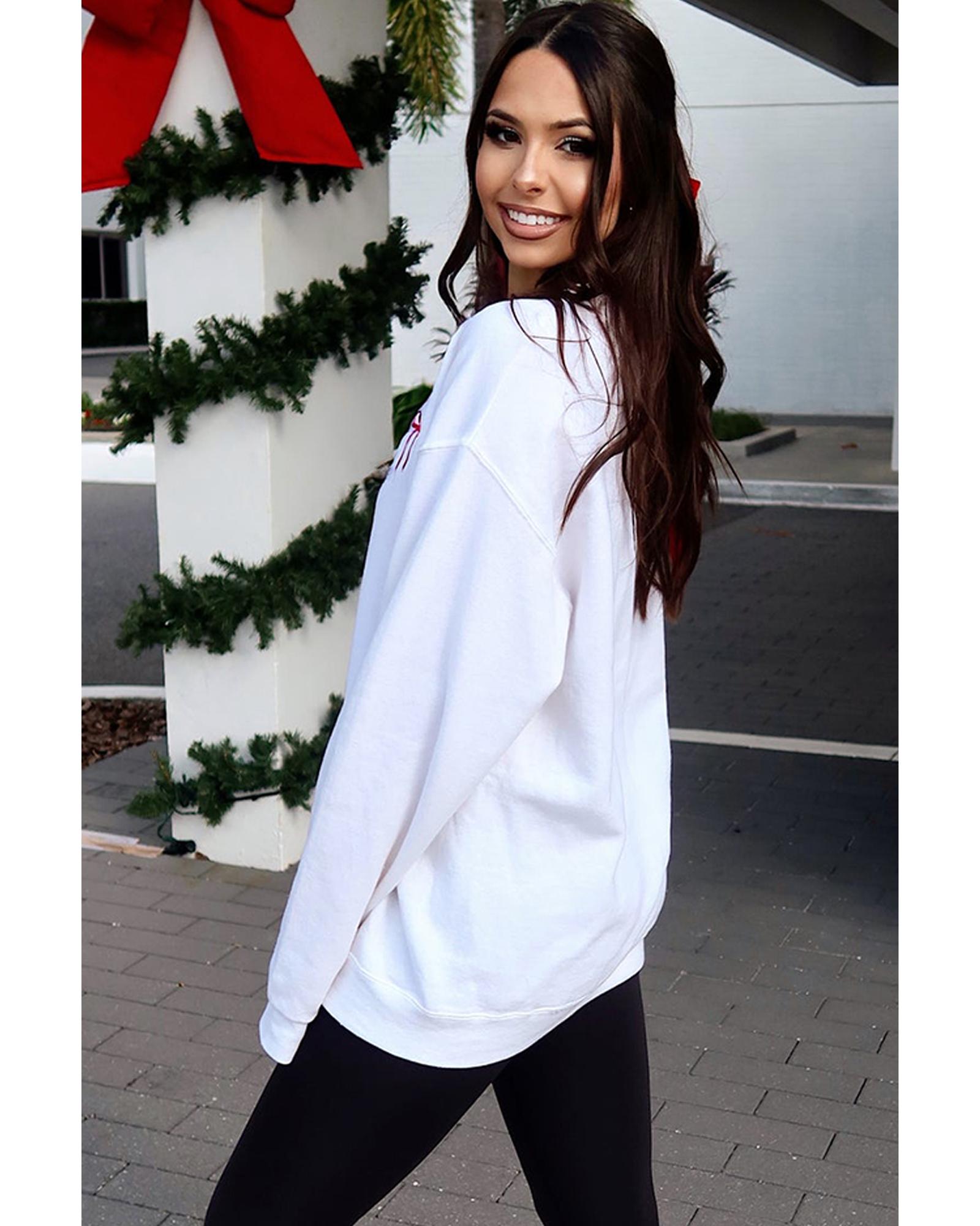 White Diverse Bow Embroidery Drop Shoulder Sweatshirt - M