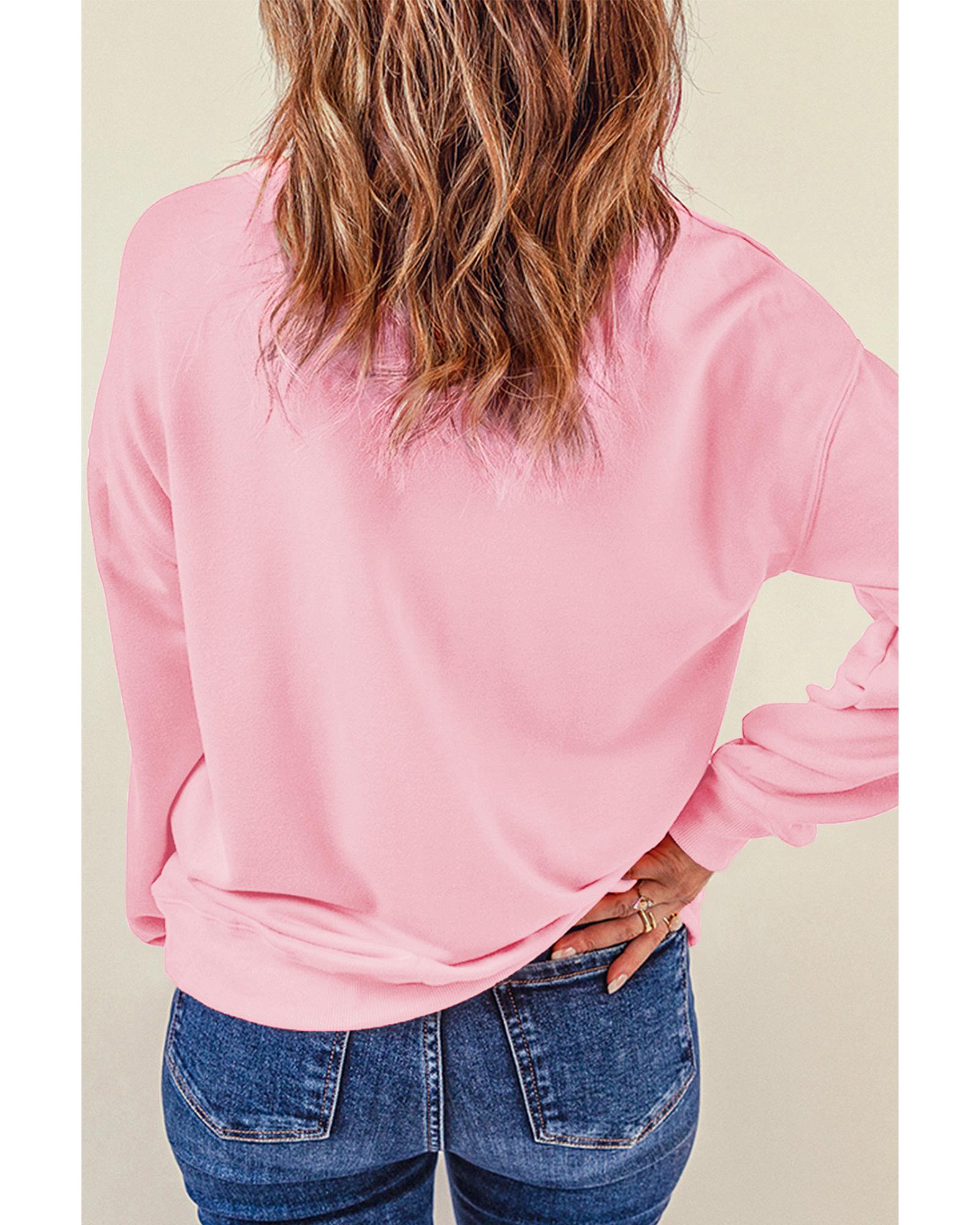 Pink Holiday Cheer Letter Graphic Christmas Slogan Sweatshirt - S
