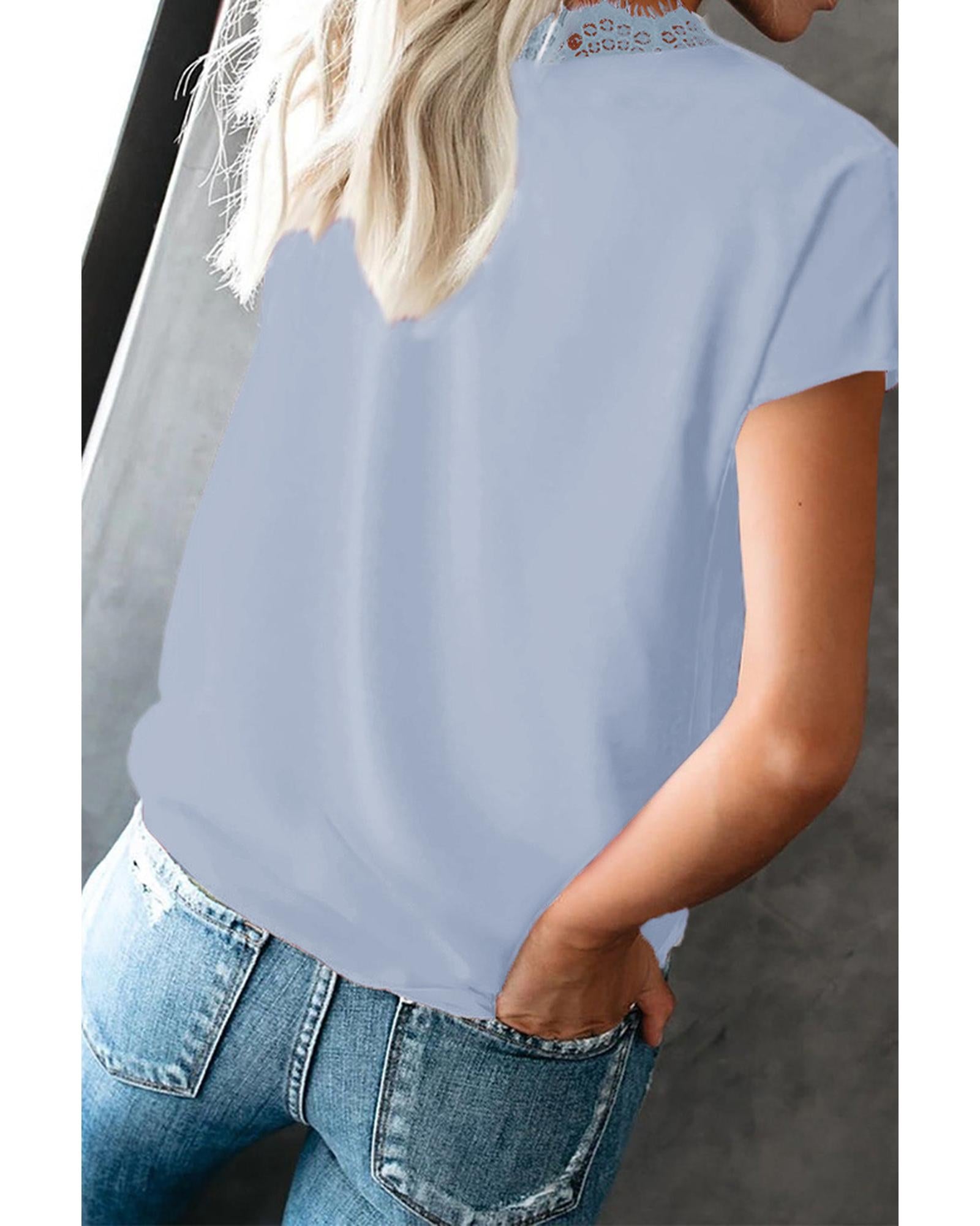 Azura Exchange Lace Trim V Neck T-shirt - S