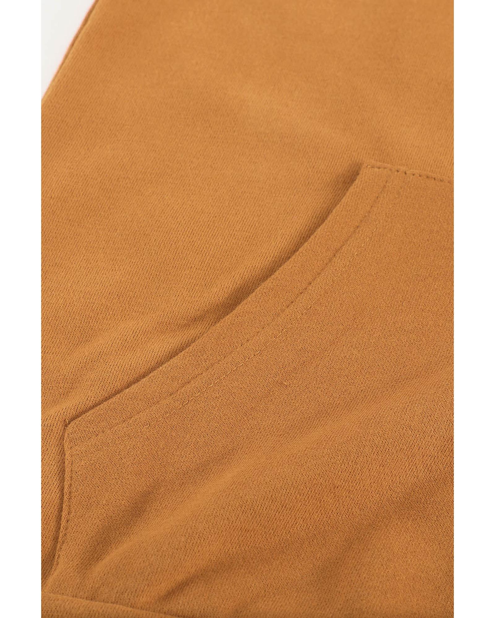 Brown Zip-Up Pocket Drawstring Hoodie Jacket - M