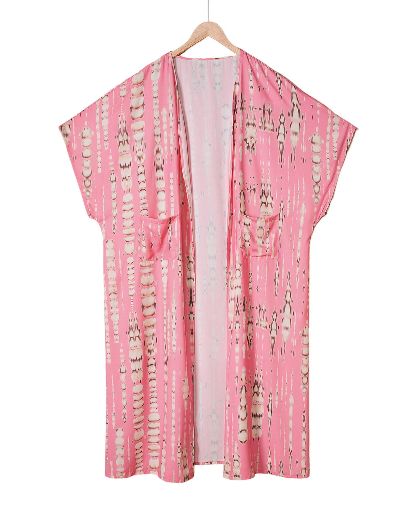 Pink Bohemian Tie Dye Oversize Long Kimono - One Size