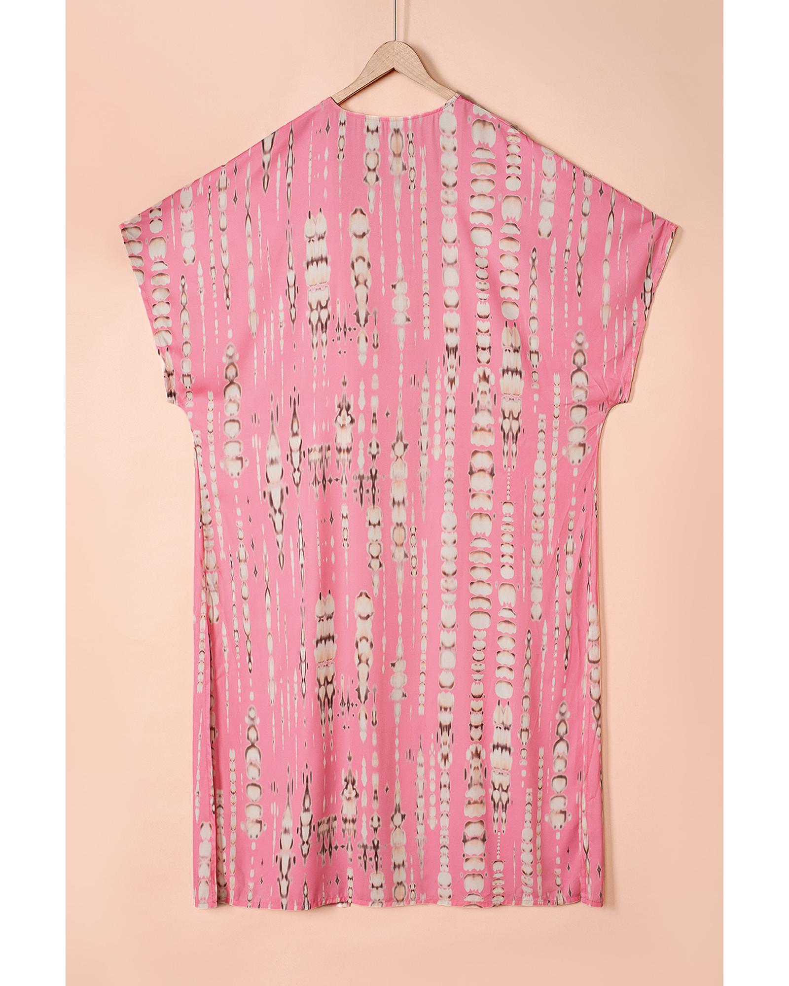Pink Bohemian Tie Dye Oversize Long Kimono - One Size