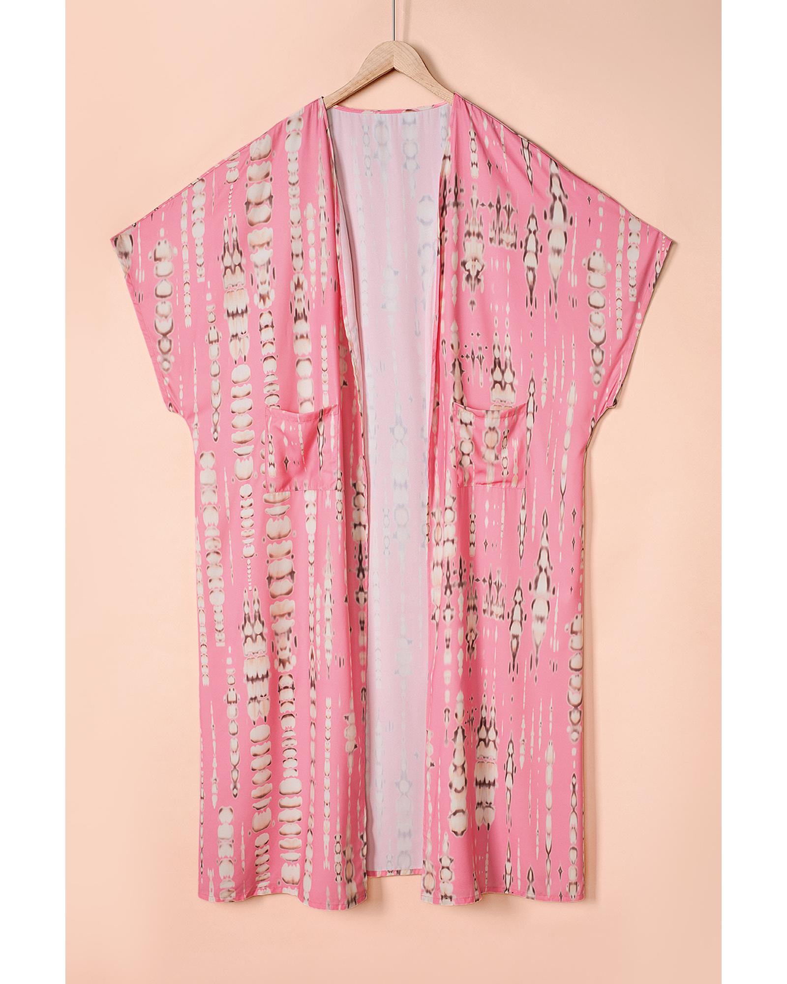 Pink Bohemian Tie Dye Oversize Long Kimono - One Size