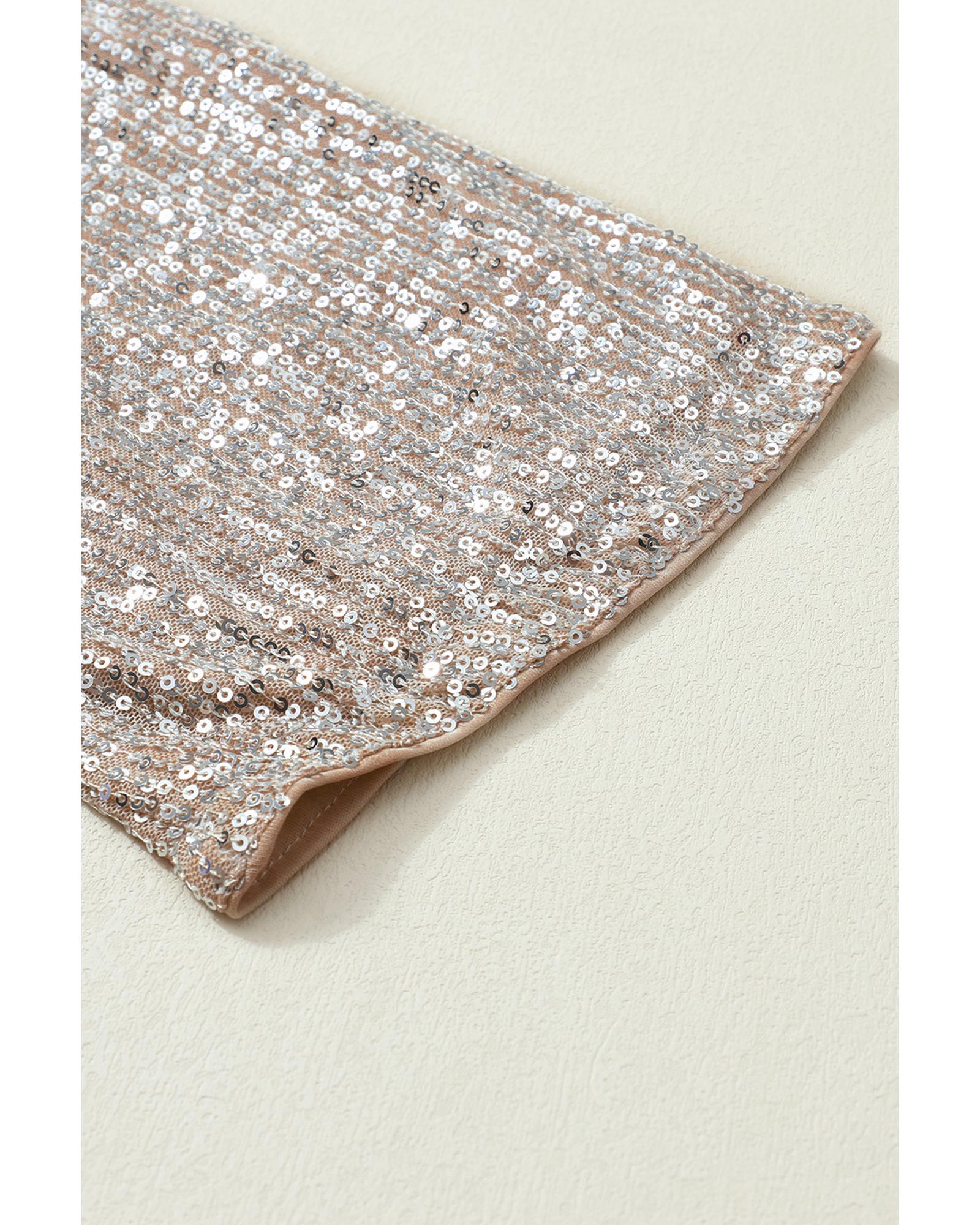 Apricot Sequin 3/4 Sleeve Open Front Duster Kimono - XL