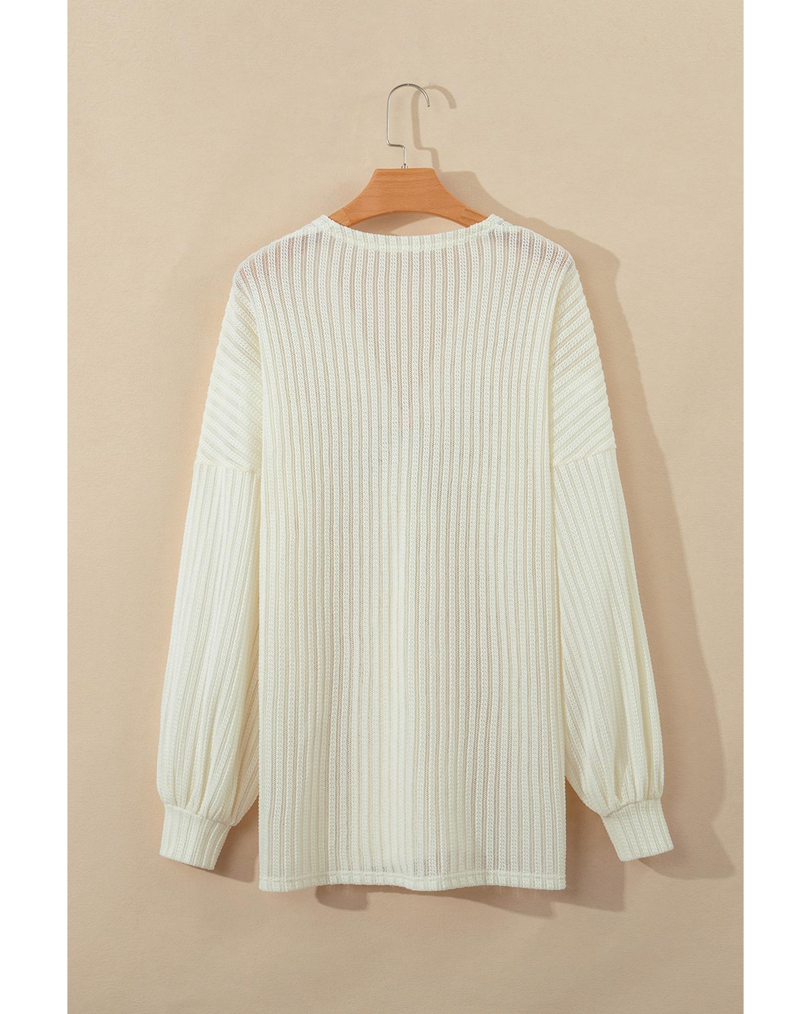 Beige Textured Lantern Sleeve Open Kimono - L