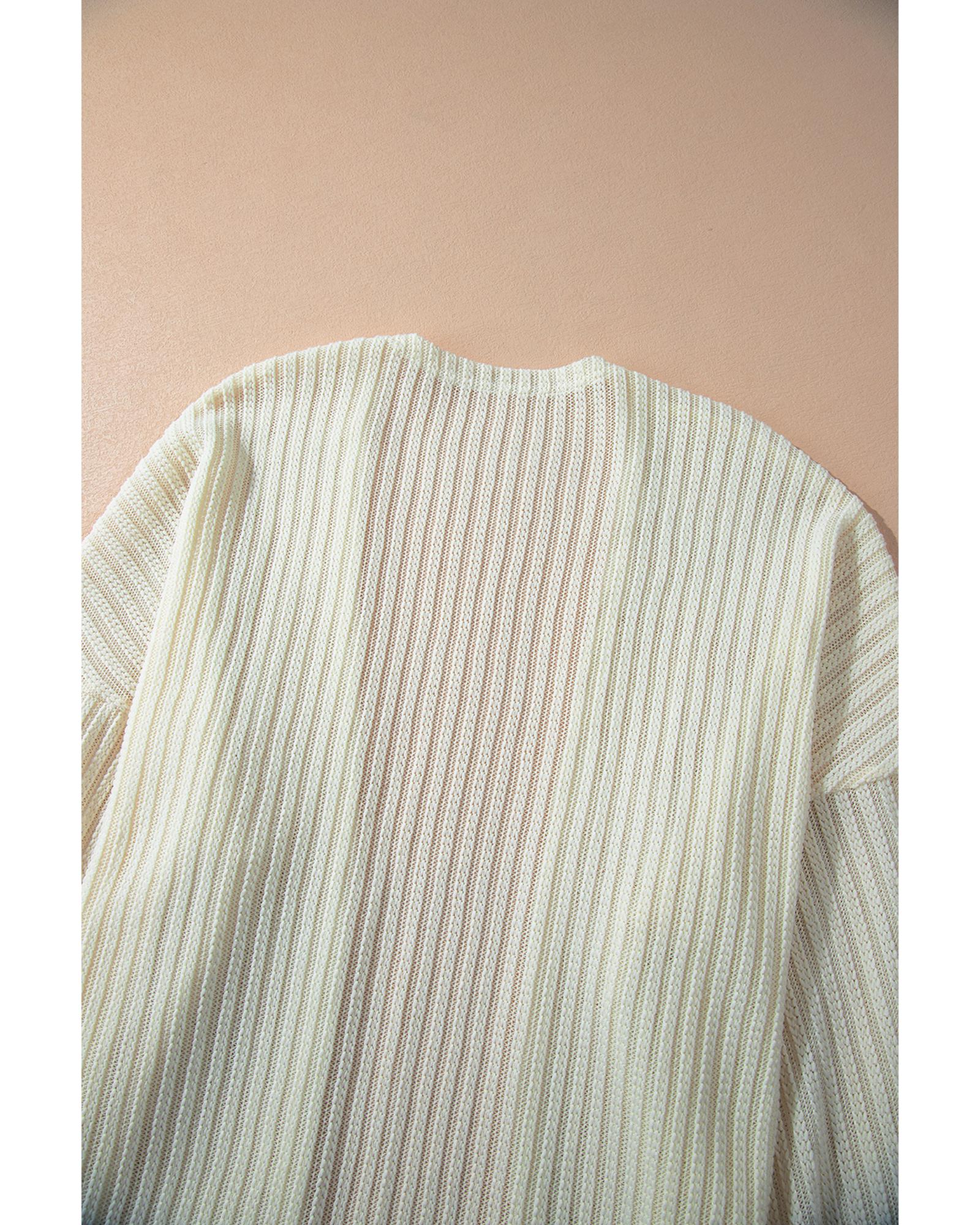 Beige Textured Lantern Sleeve Open Kimono - M