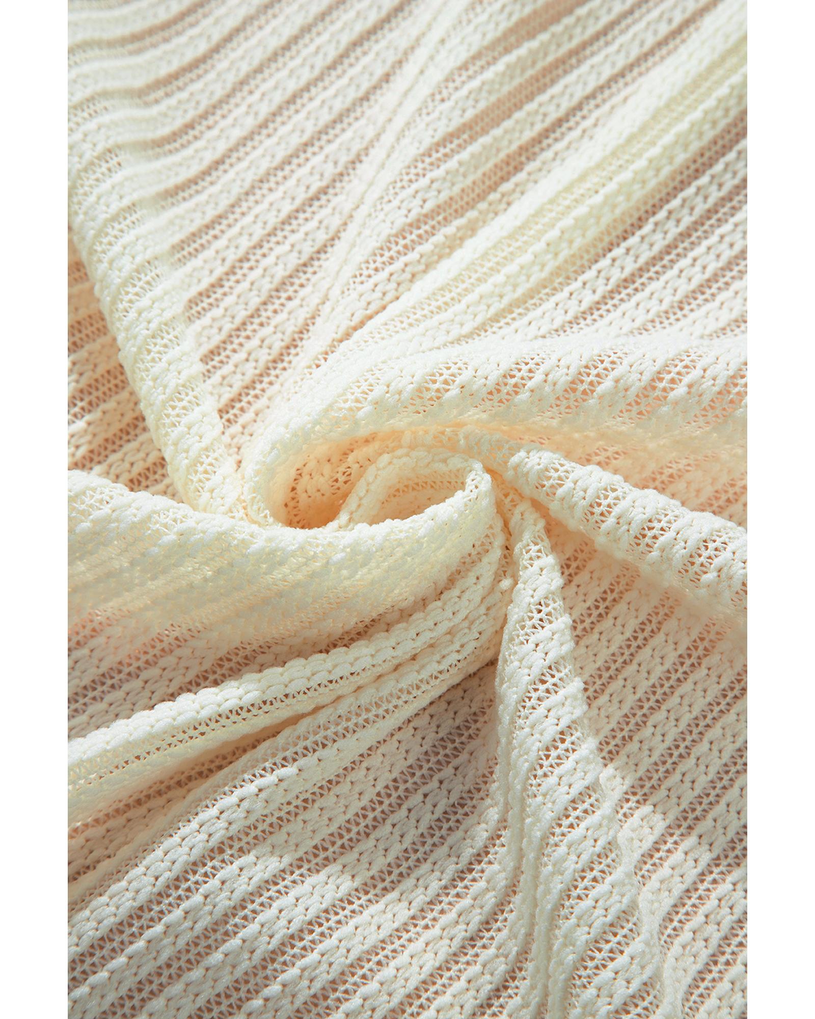 Beige Textured Lantern Sleeve Open Kimono - S