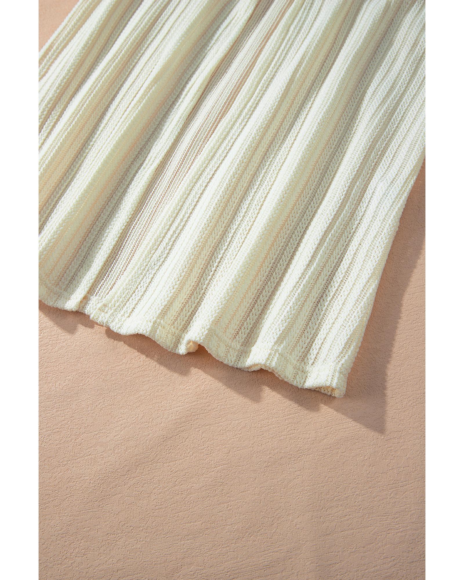 Beige Textured Lantern Sleeve Open Kimono - S