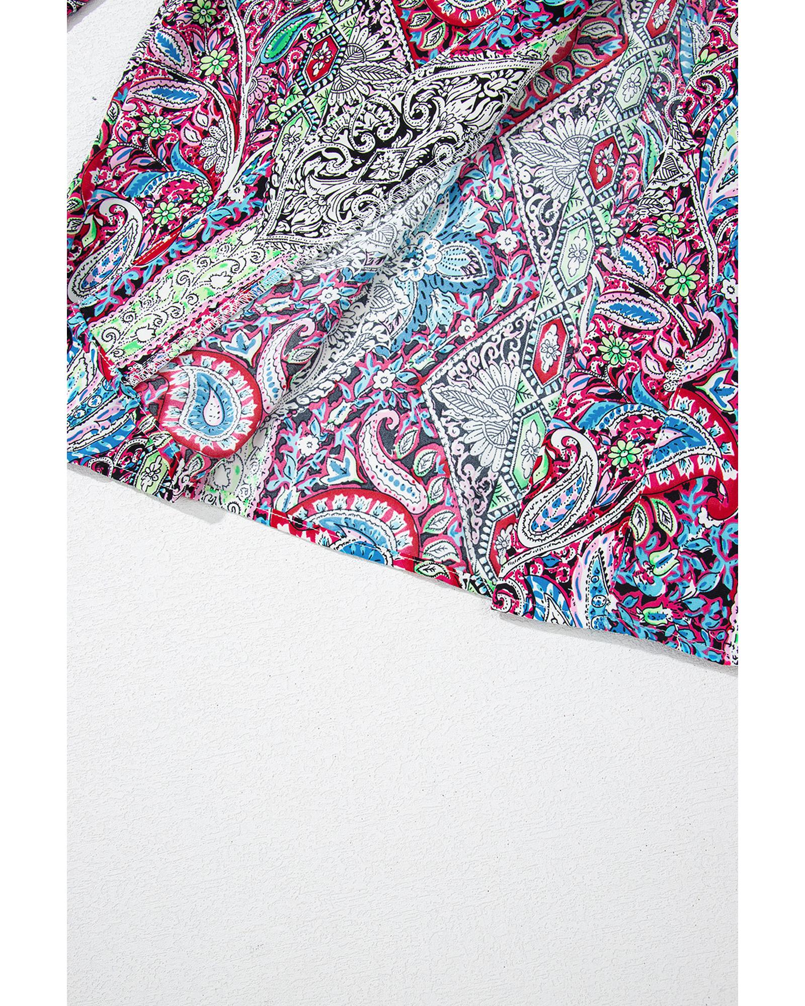 Red Paisley Print Open Front Kimono - M