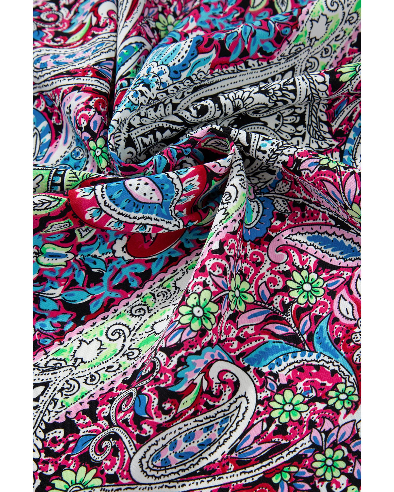 Red Paisley Print Open Front Kimono - M
