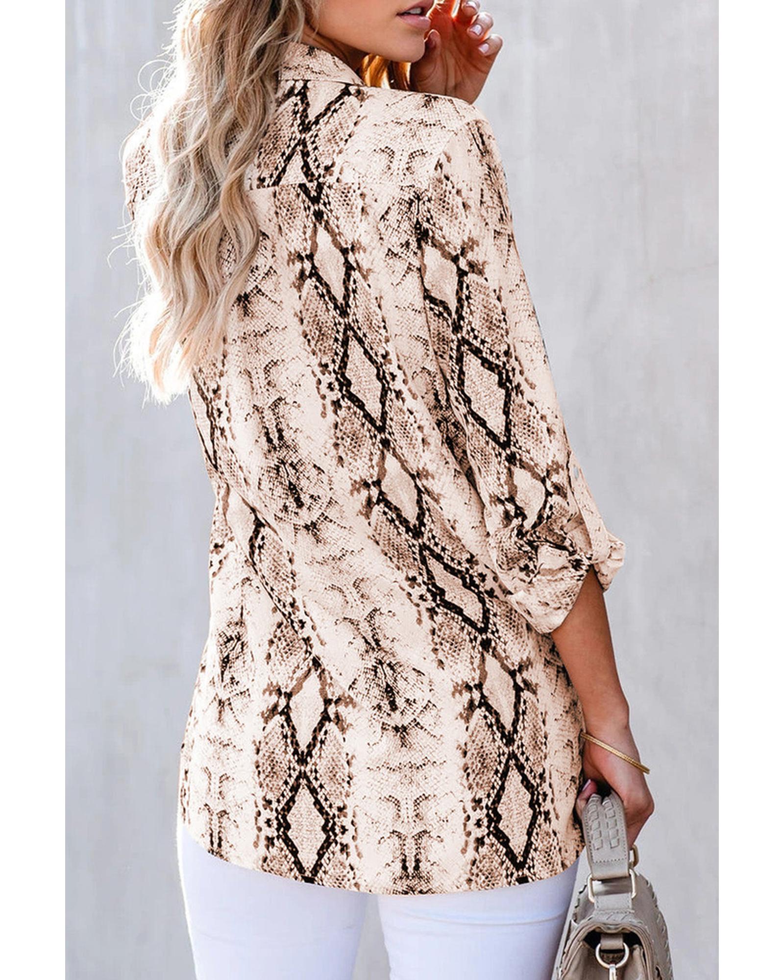 Azura Exchange Snake Print Shirt with Pockets - L