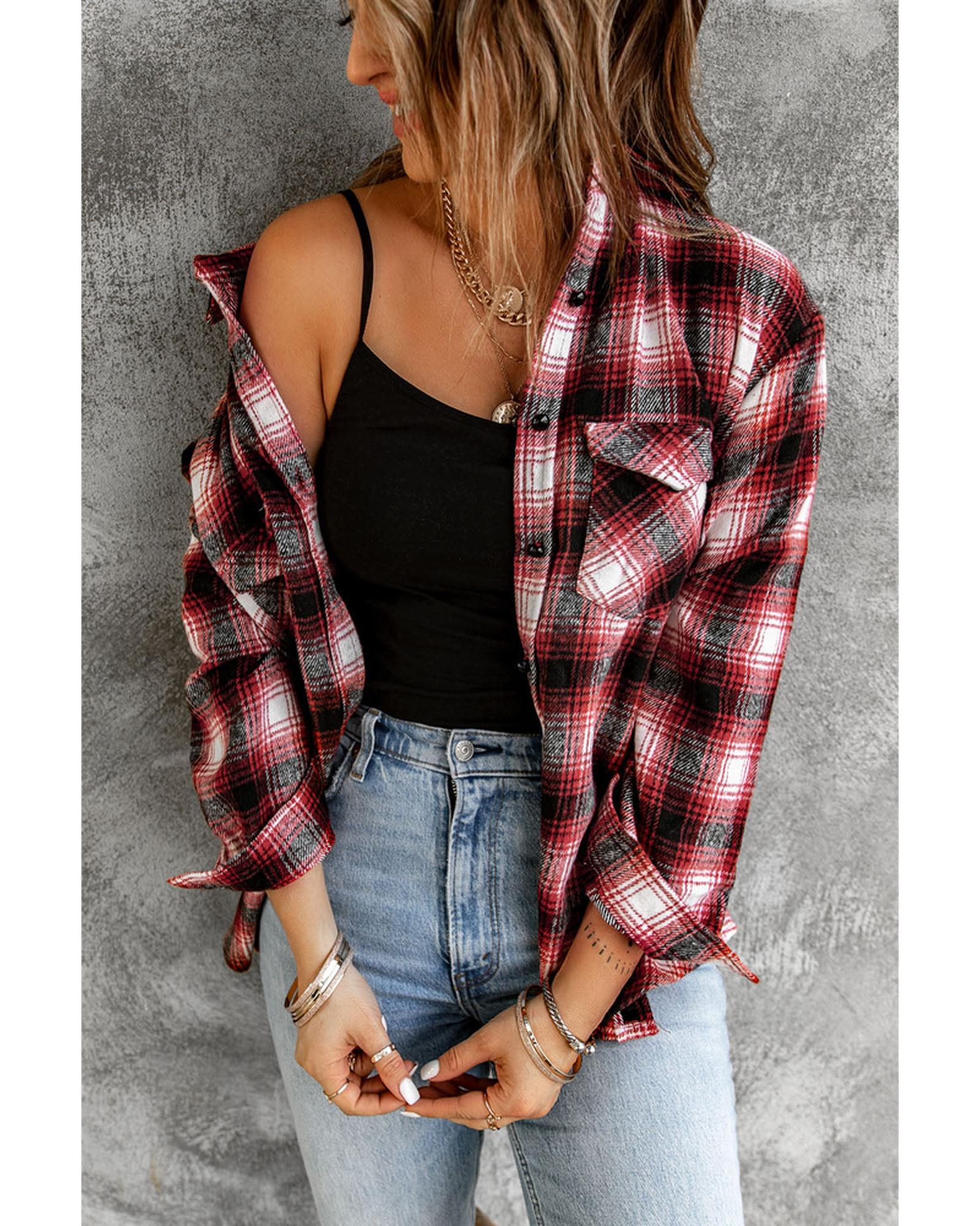 Azura Exchange Plaid Shacket with Buttons Pockets - M