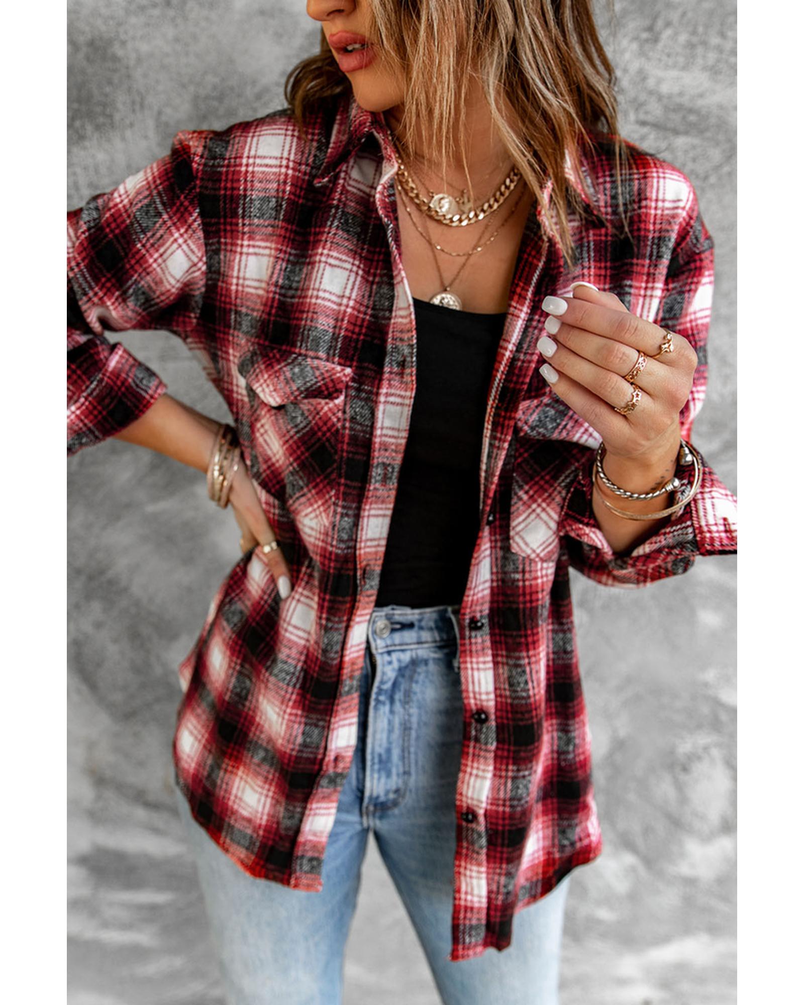 Azura Exchange Plaid Shacket with Buttons Pockets - M