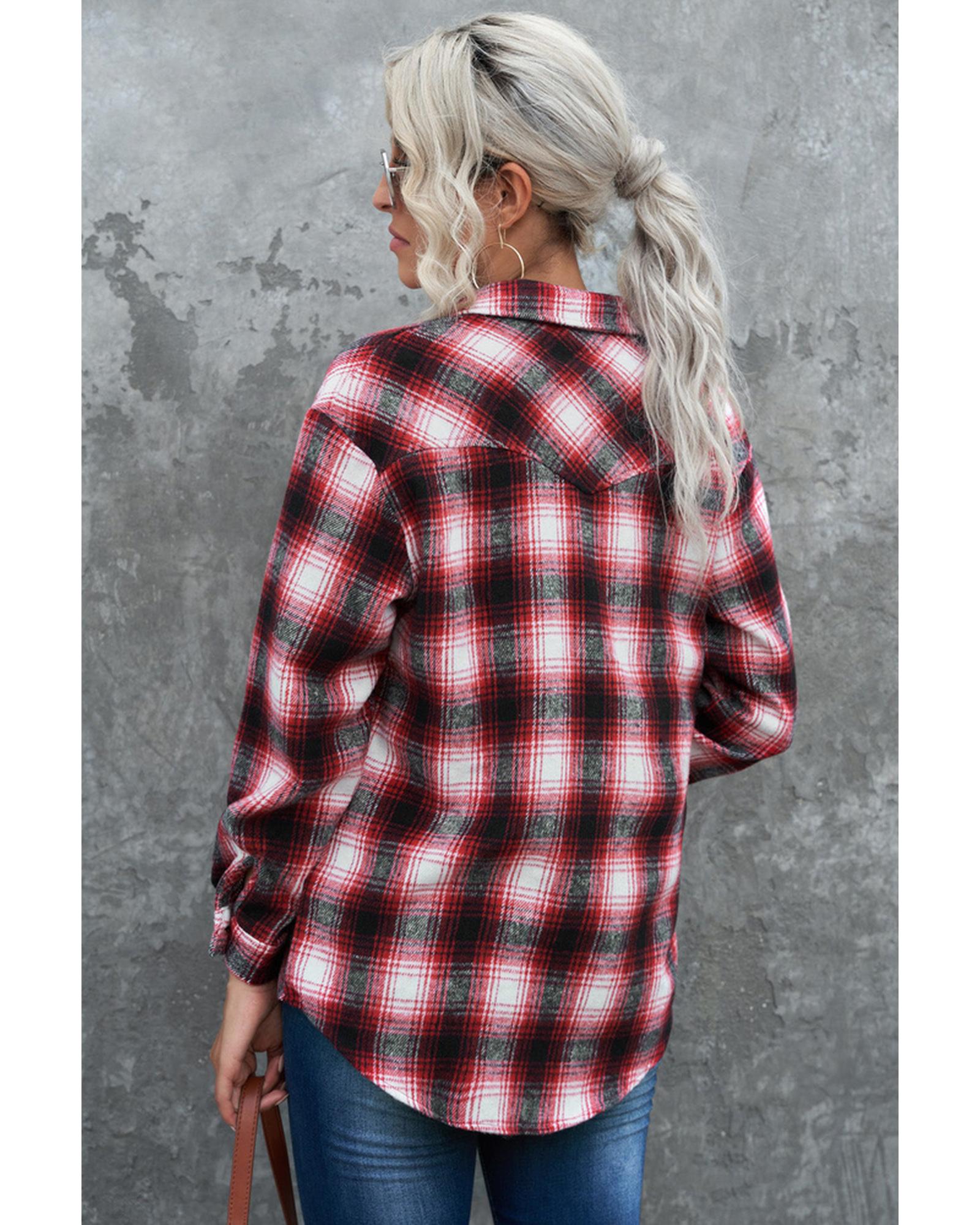 Azura Exchange Plaid Shacket with Buttons Pockets - M