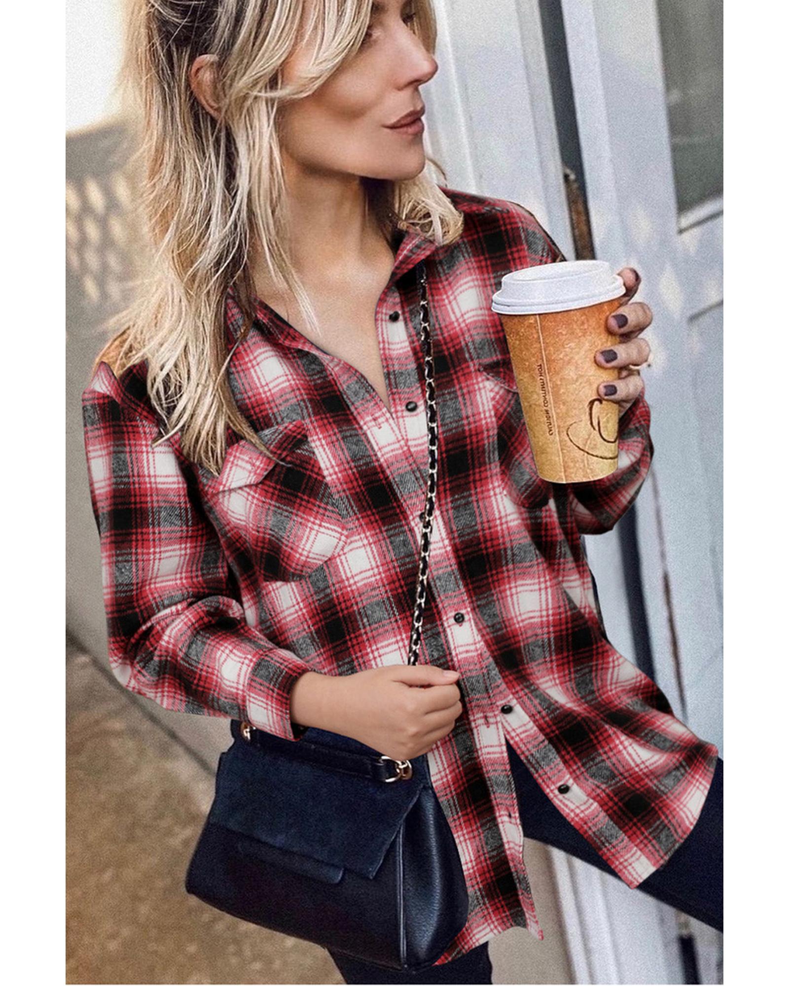 Azura Exchange Plaid Shacket with Buttons Pockets - M