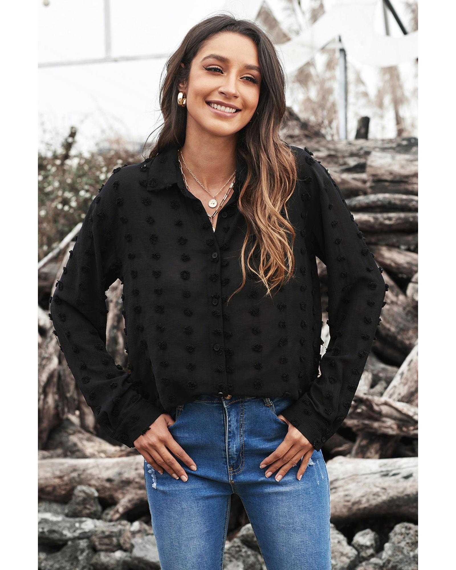 Azura Exchange Polka Dot Long Sleeve Button Shirt - L
