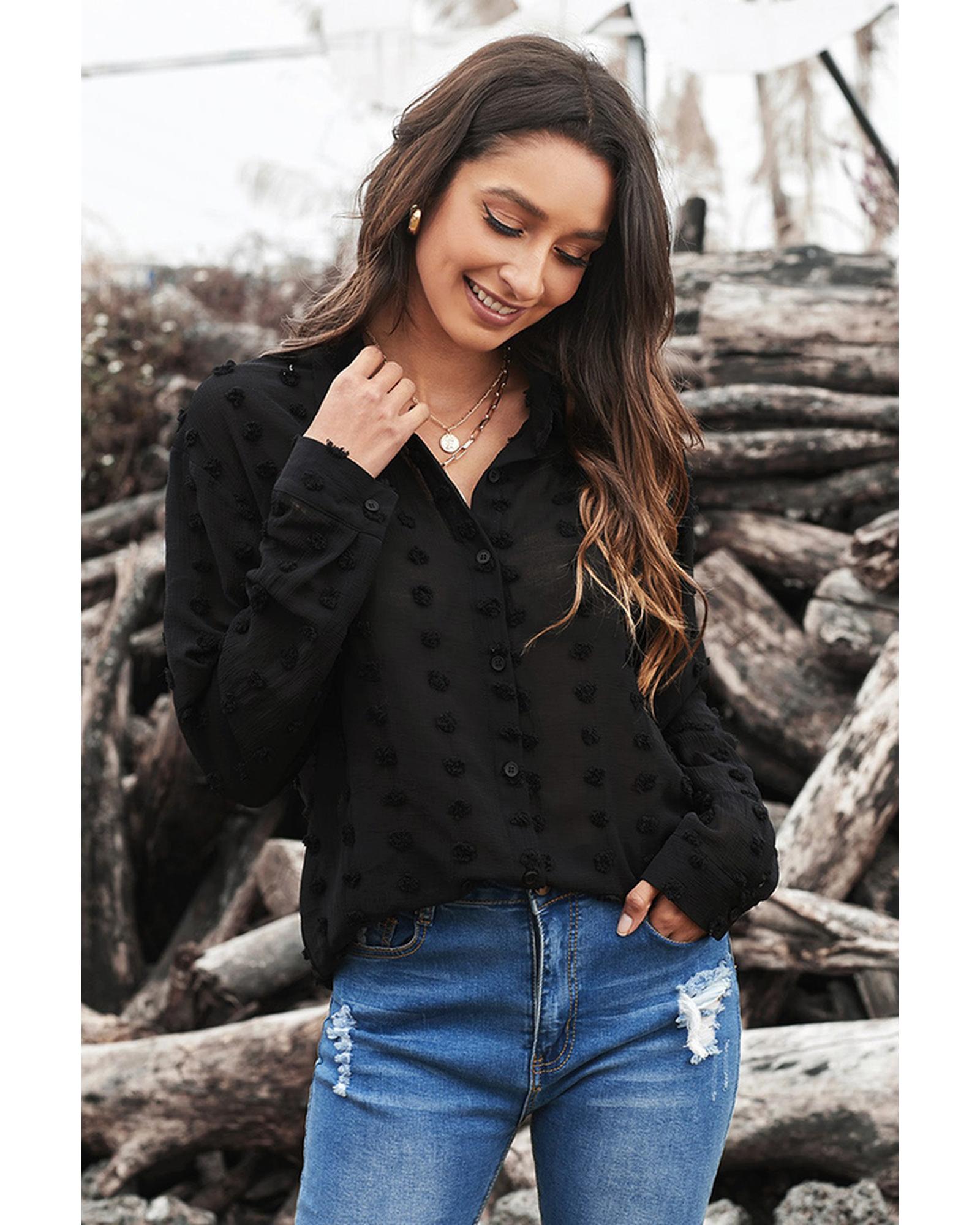 Azura Exchange Polka Dot Long Sleeve Button Shirt - L
