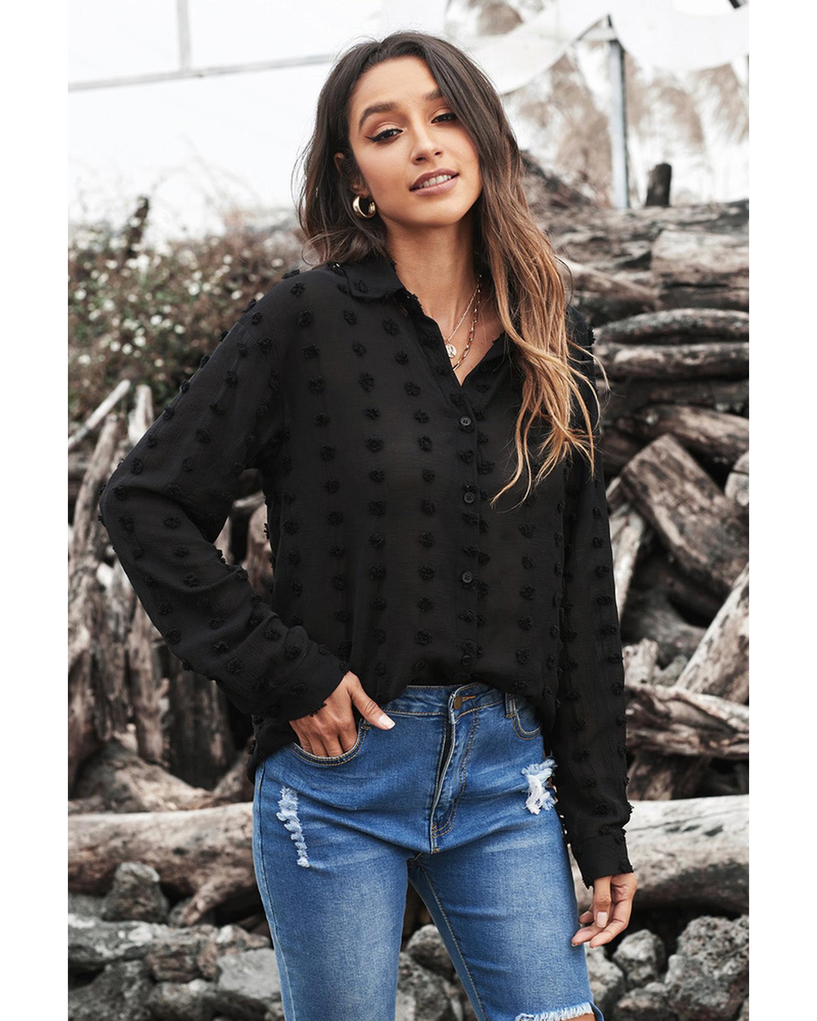 Azura Exchange Polka Dot Long Sleeve Button Shirt - L