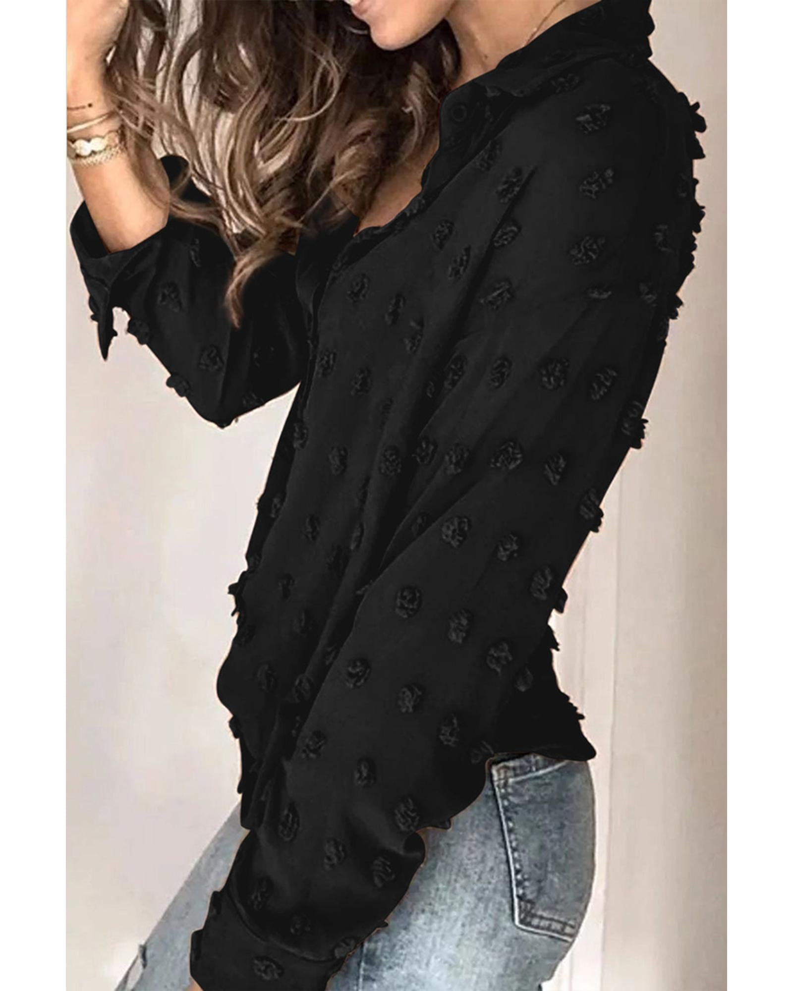 Azura Exchange Polka Dot Long Sleeve Button Shirt - L