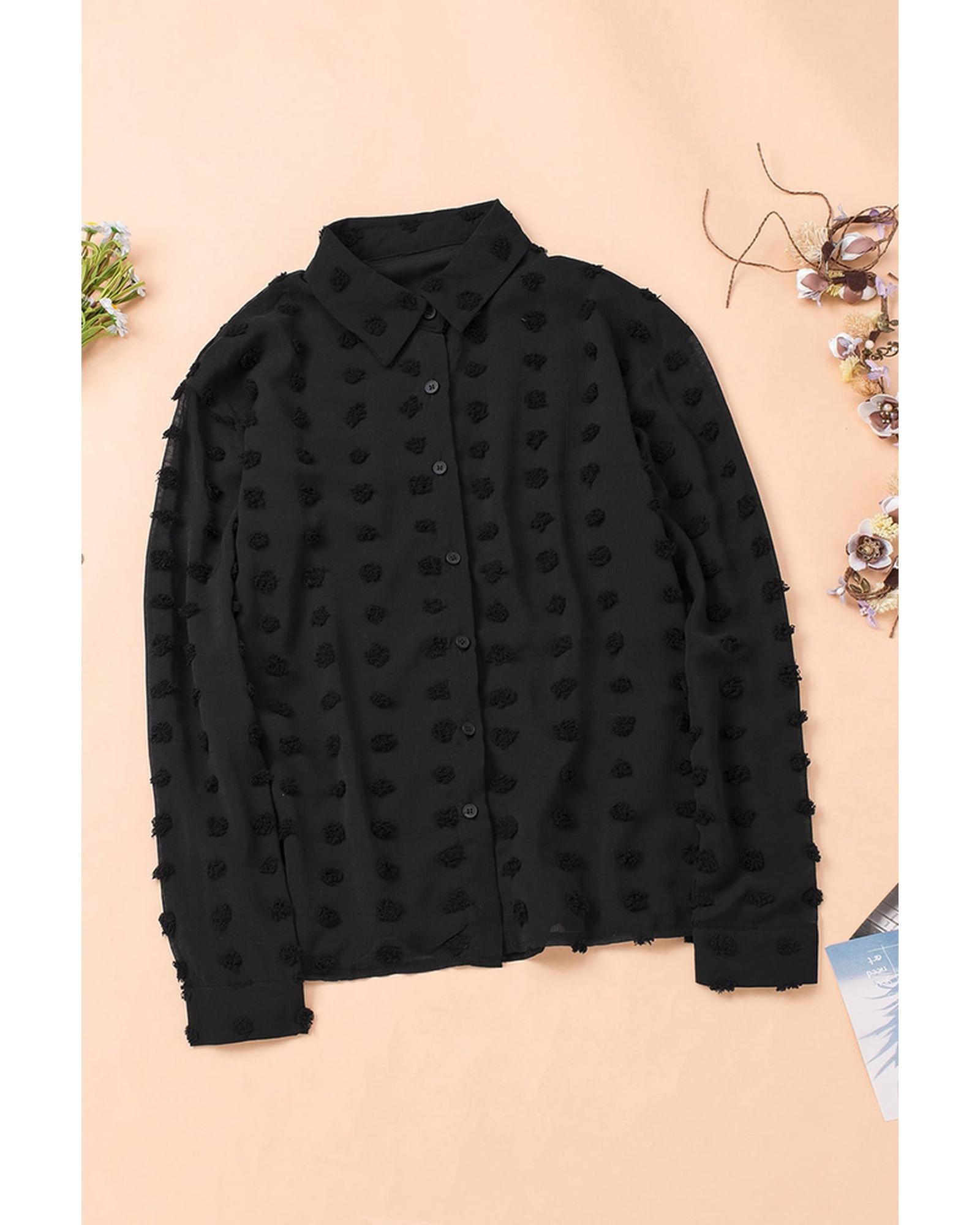 Azura Exchange Polka Dot Long Sleeve Button Shirt - L