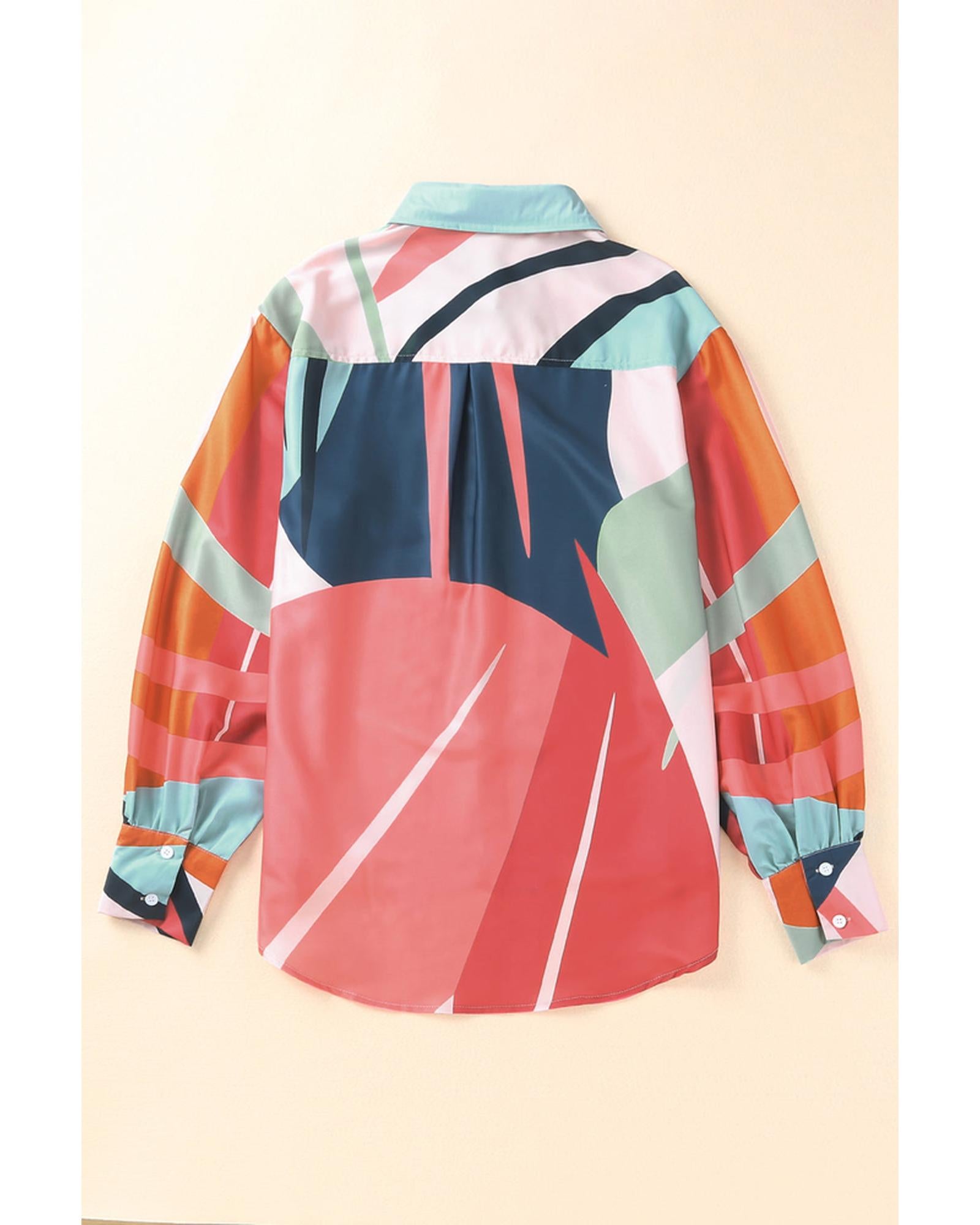 Azura Exchange Abstract Print Cuffed Sleeve Shirt - M